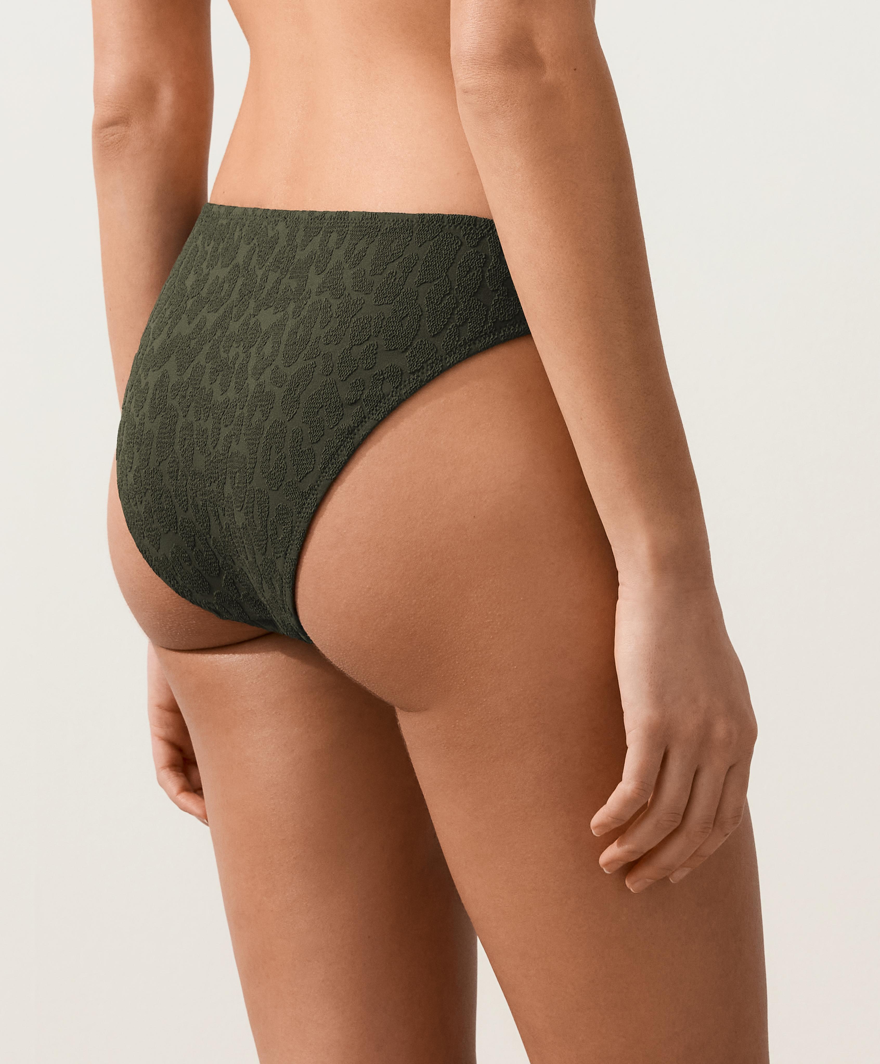 Textured leopard classic bikini briefs — DARK KHAKI