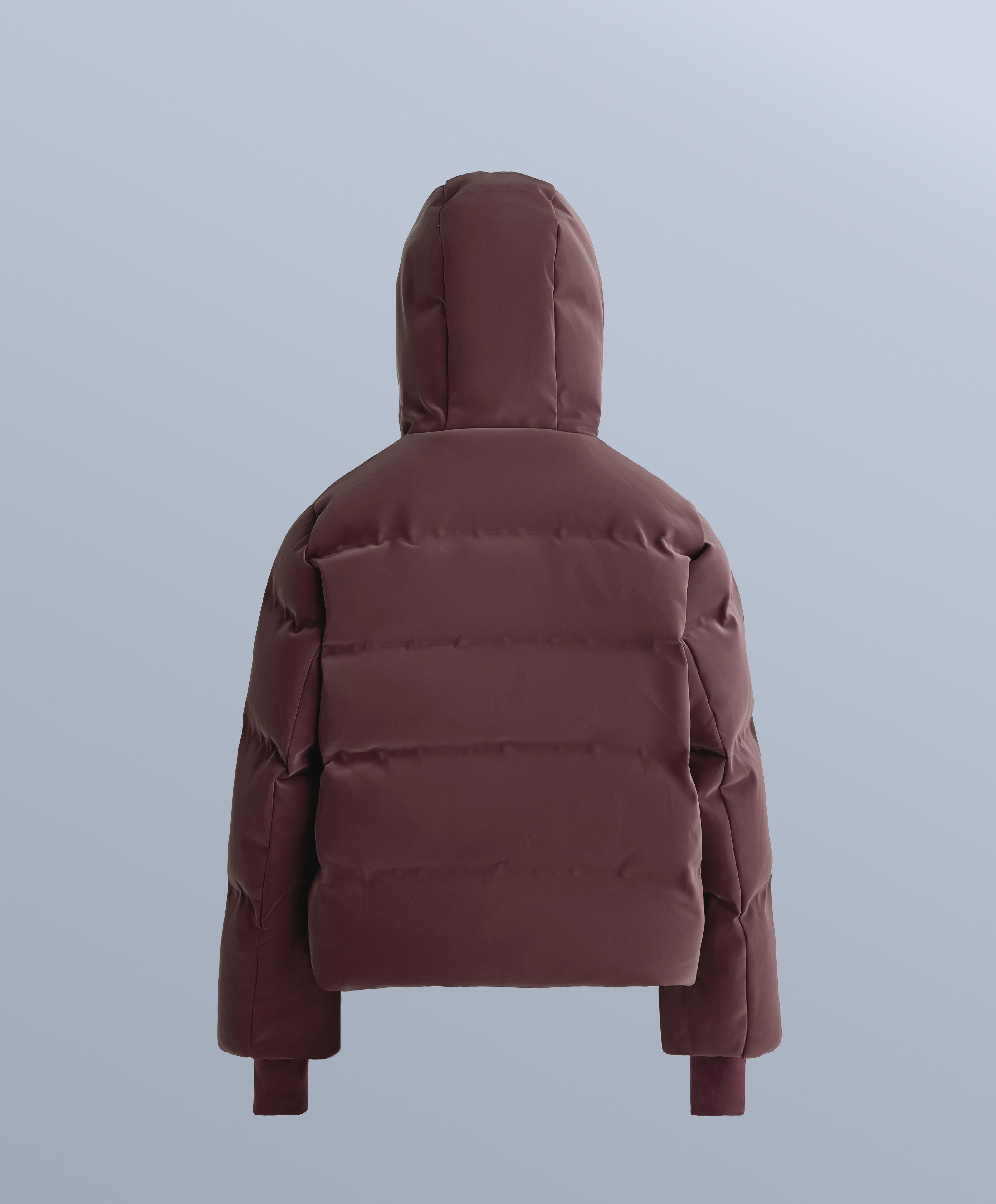 Satin padded jacket 80% down and 20% feather MINARDI PIUME SKI water-resistant — DARK WINE RED