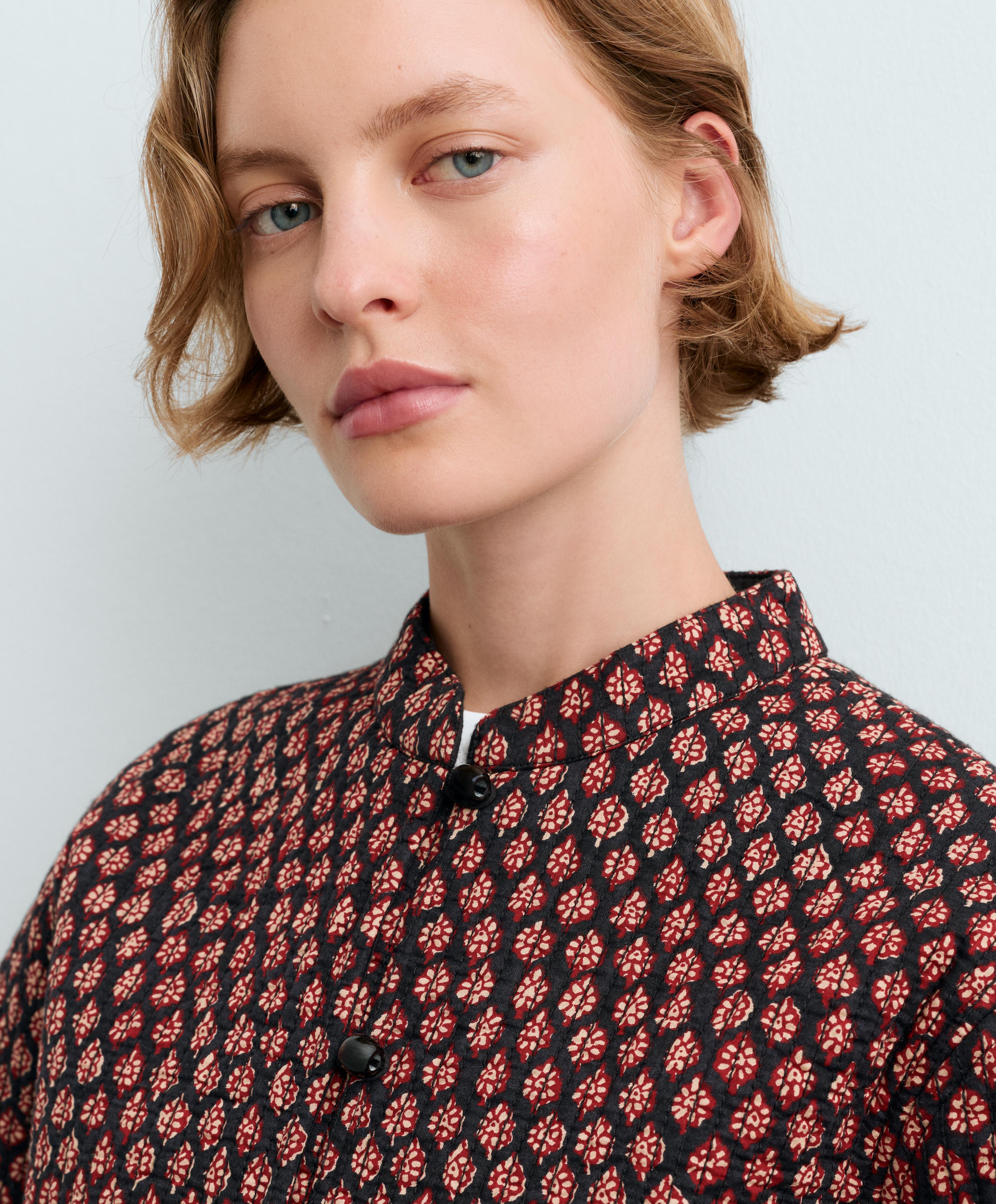 100% cotton quilted mandarin collar jacket — MAROON