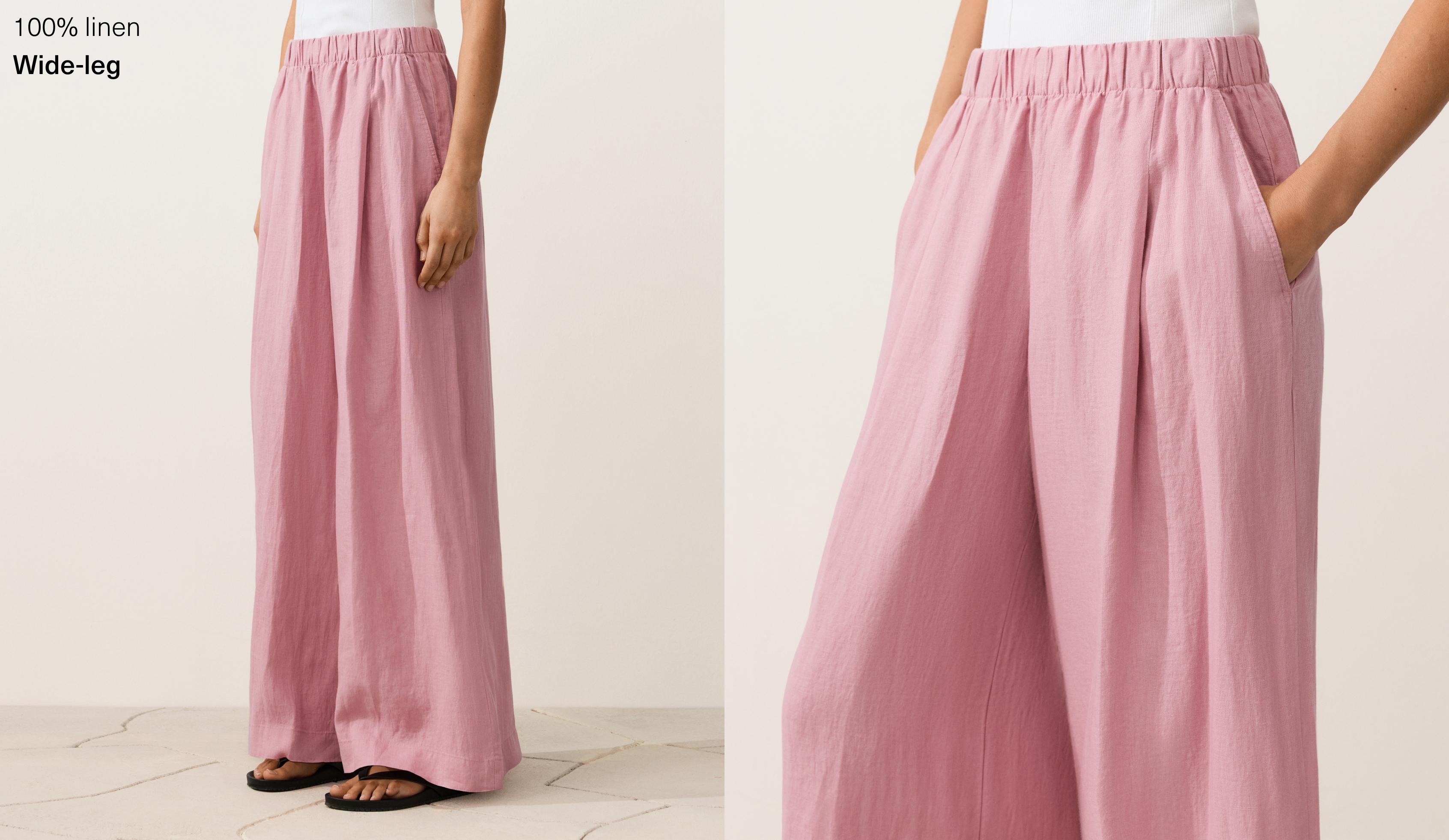 100% linen wide-leg trousers — MID-PINK