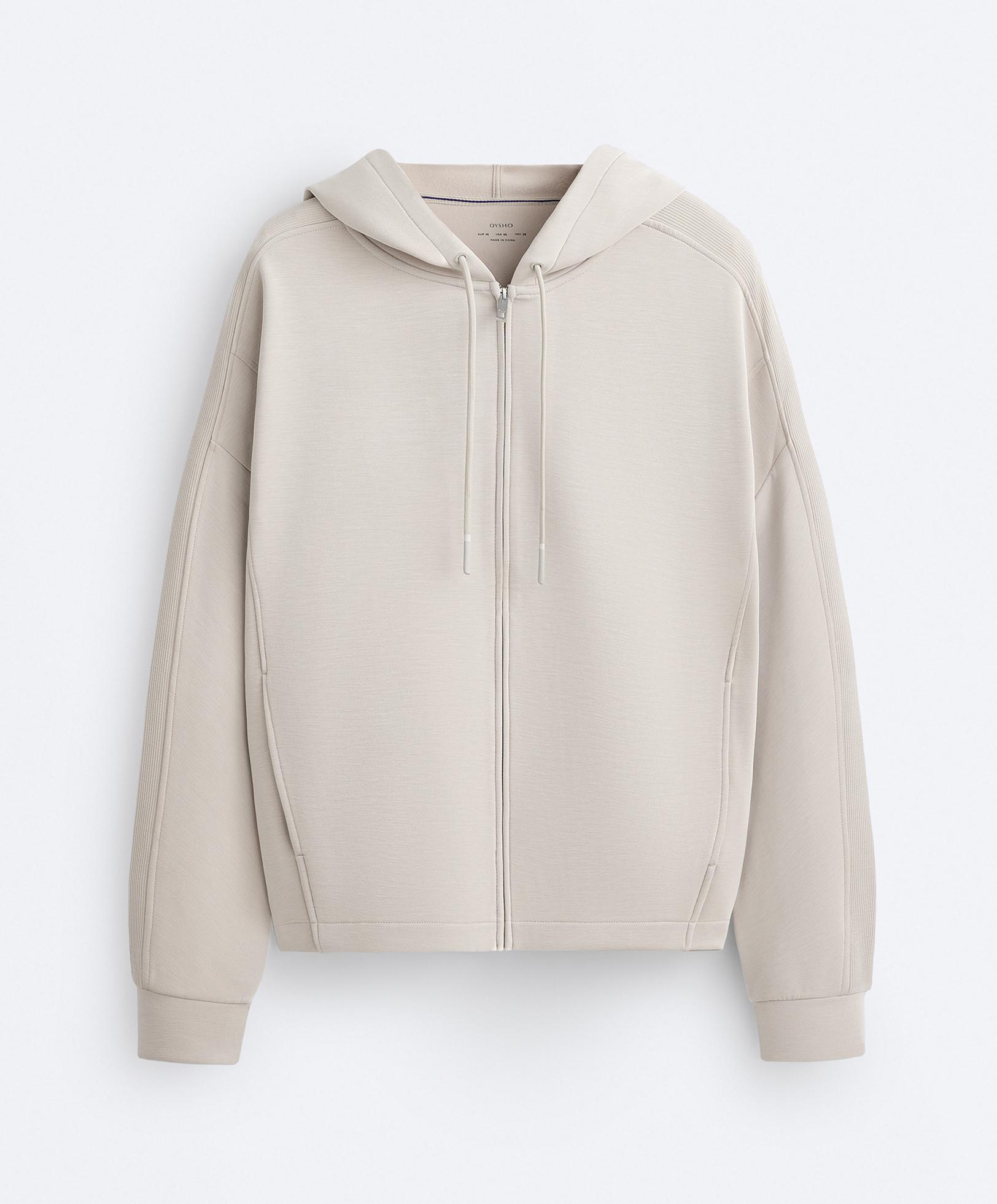 Hooded jacket with Rib details with Brushed modal — TAUPE                   