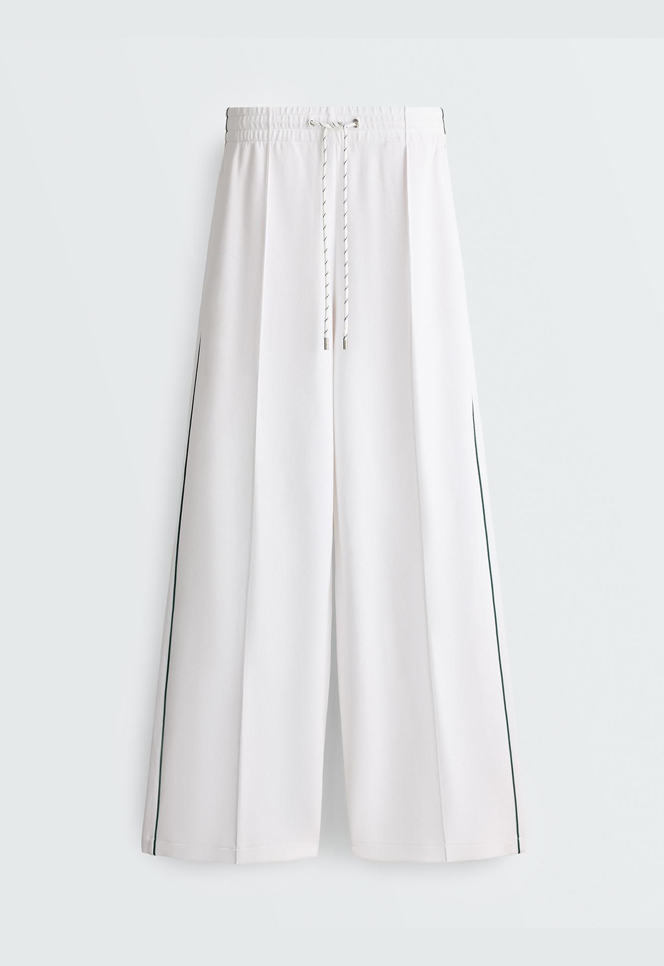 Cotton piqué straight-leg trousers with piping — WHITE 
