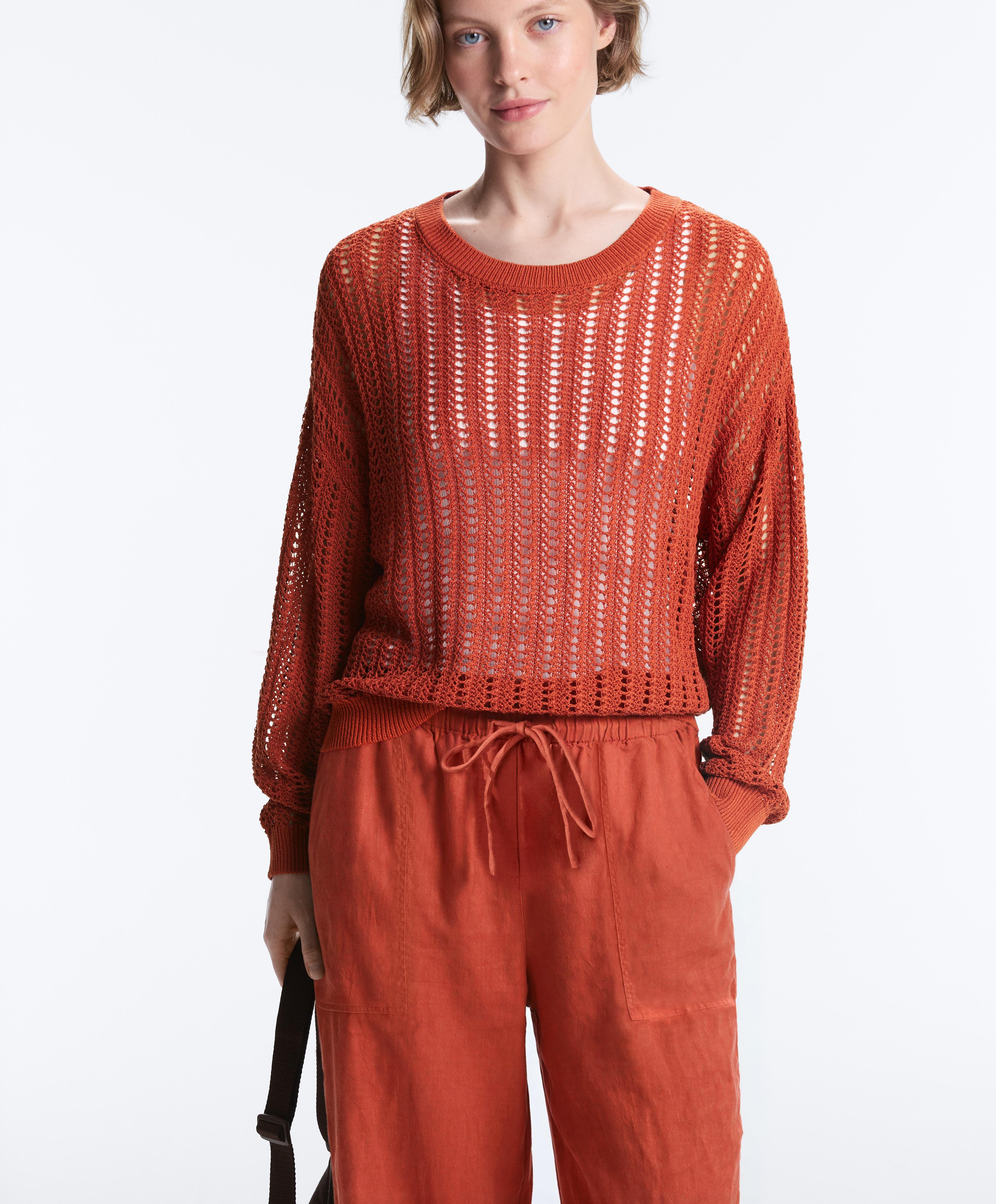 Open knit rib jumper — BURNT ORANGE