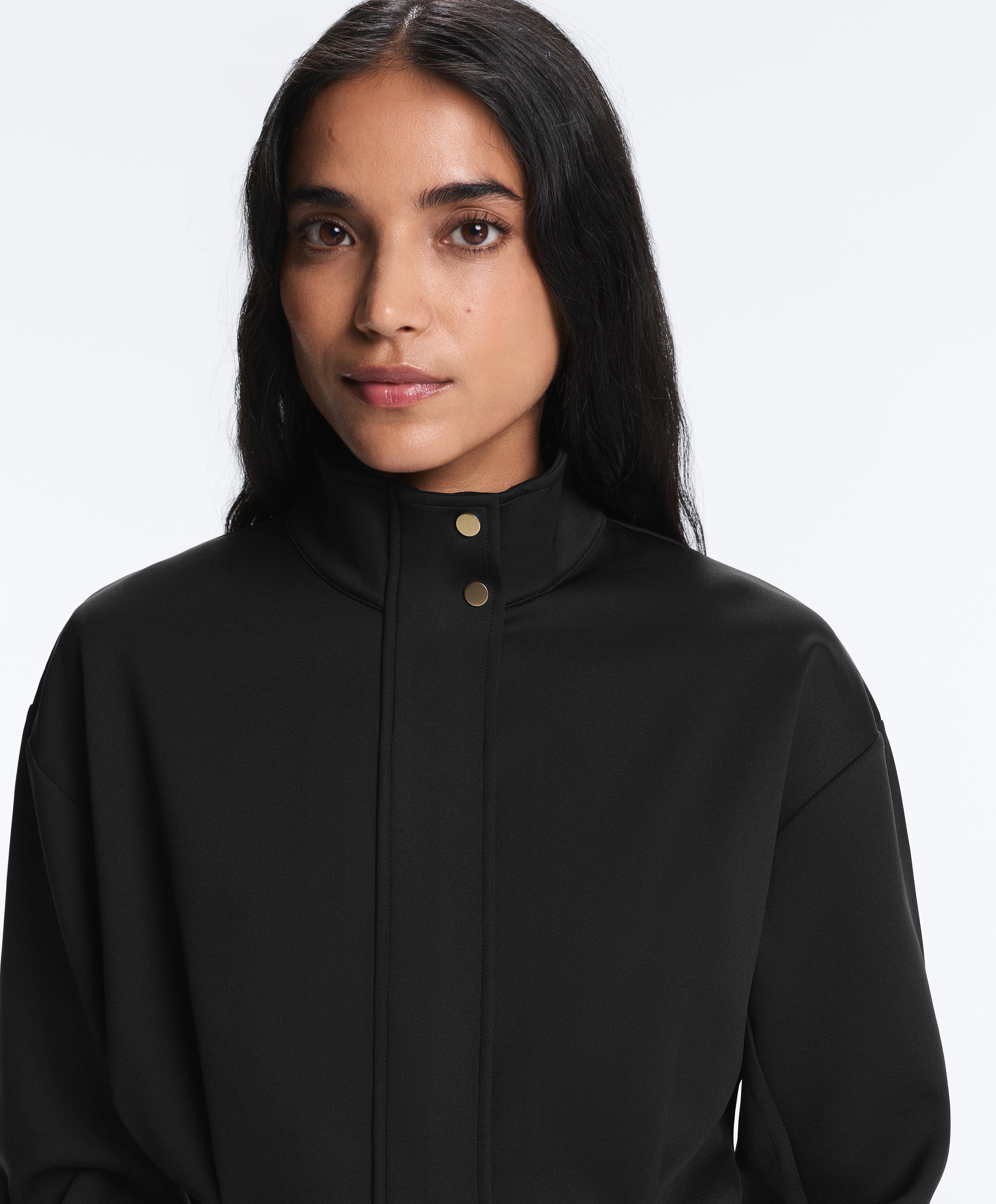 Neoprene-effect peplum jacket — BLACK