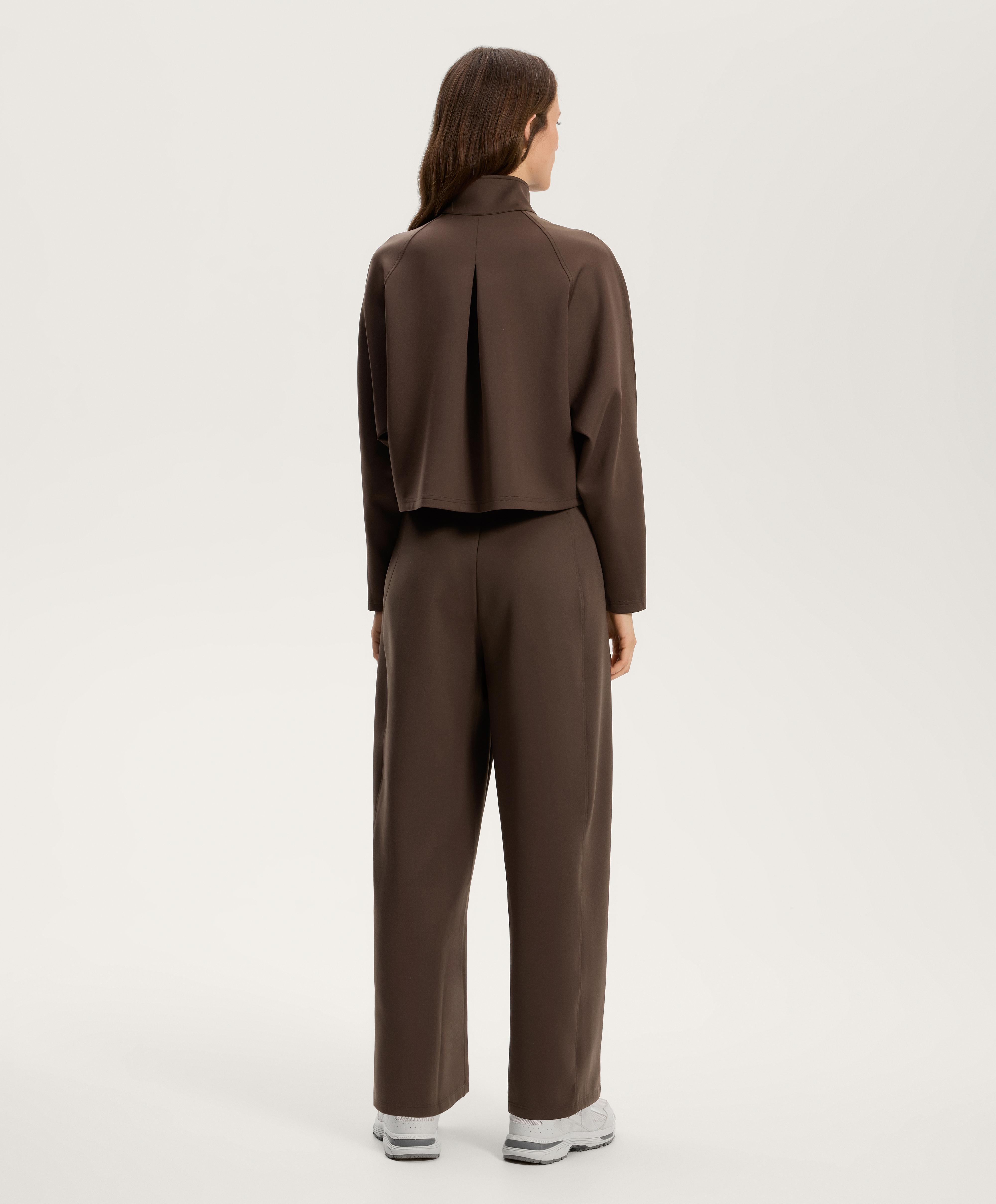 Brown neoprene-effect cocoon high-rise total look