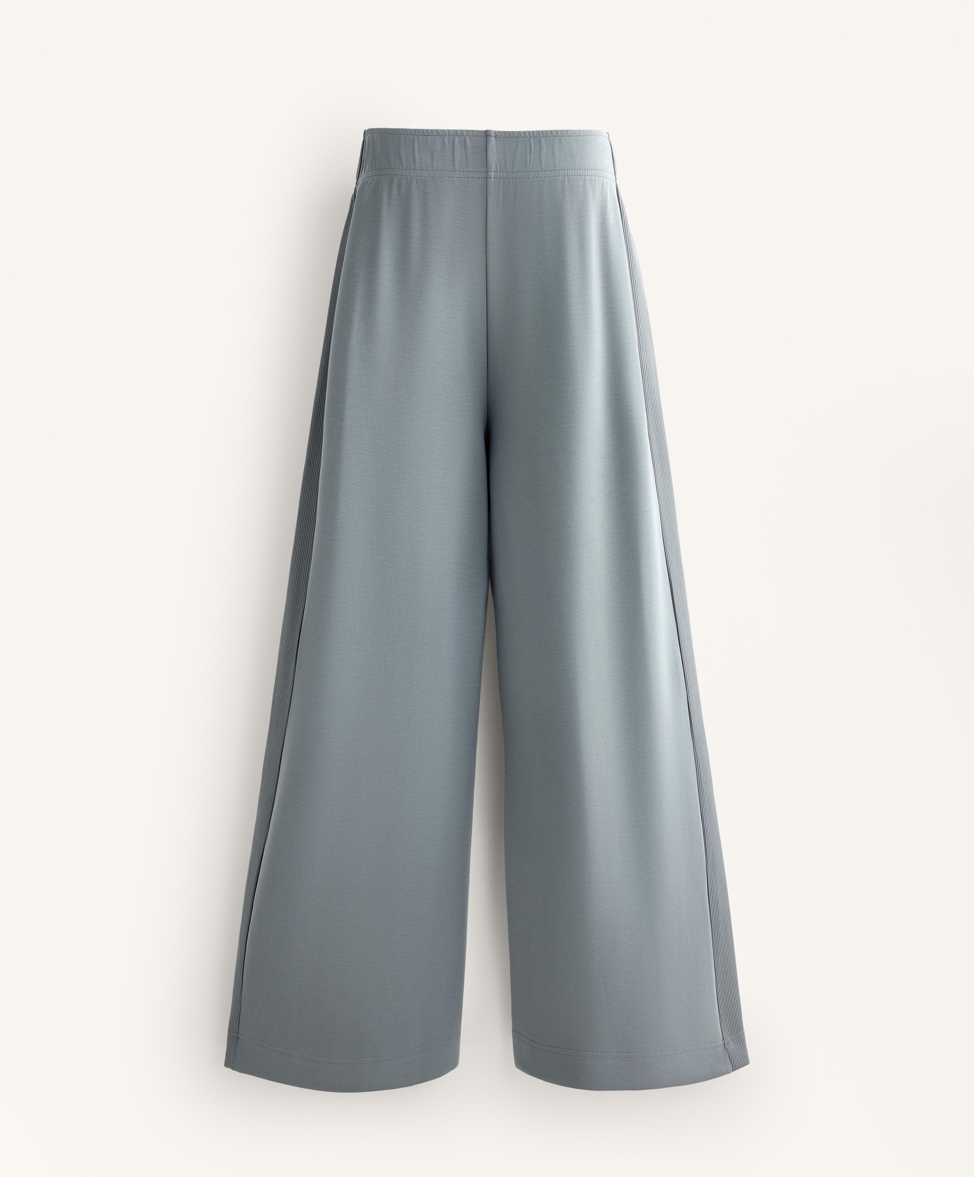Wide-leg straight trousers with rib details and soft-touch modal