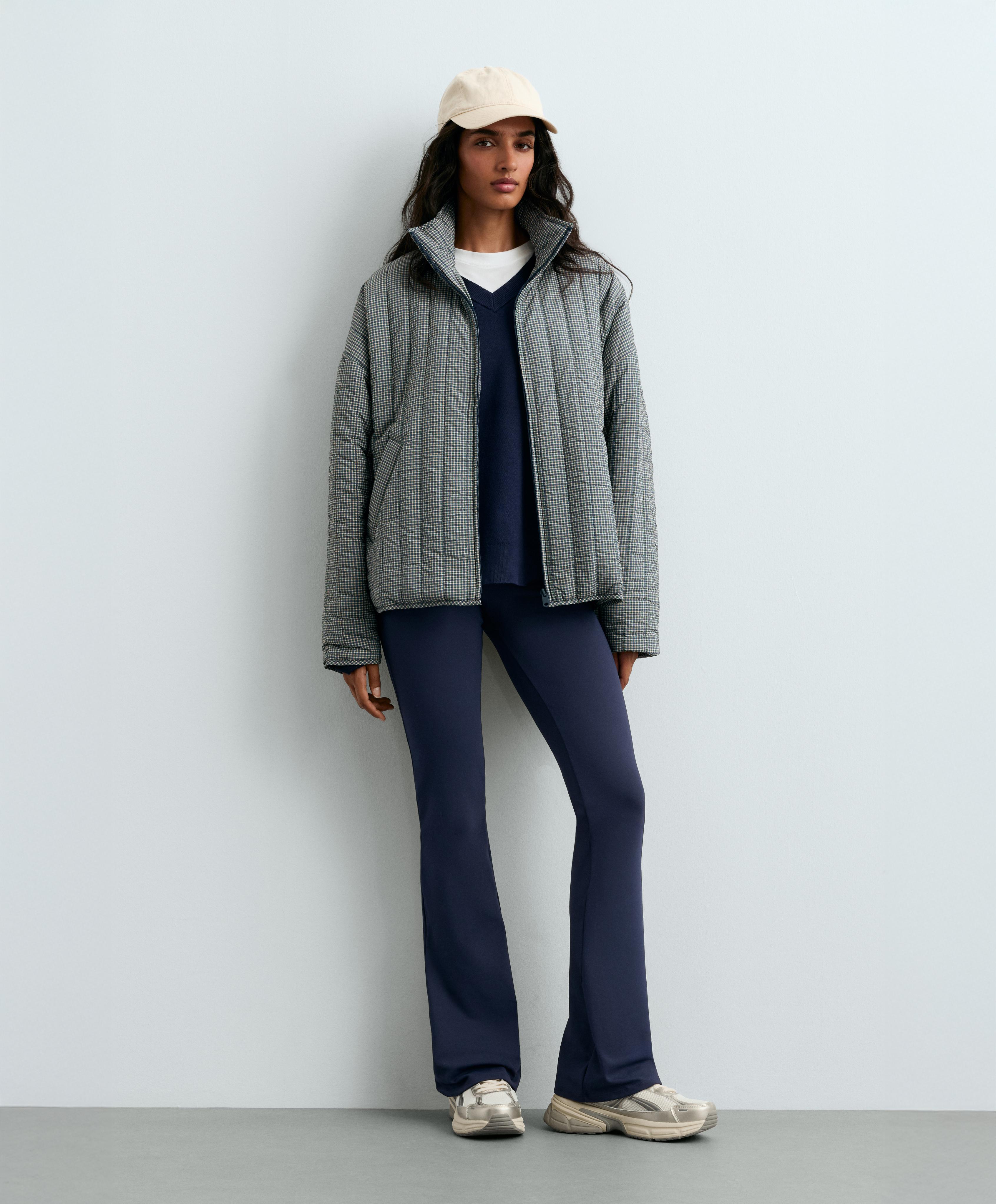 Checked midi padded jacket — BRIGHT LAVENDER