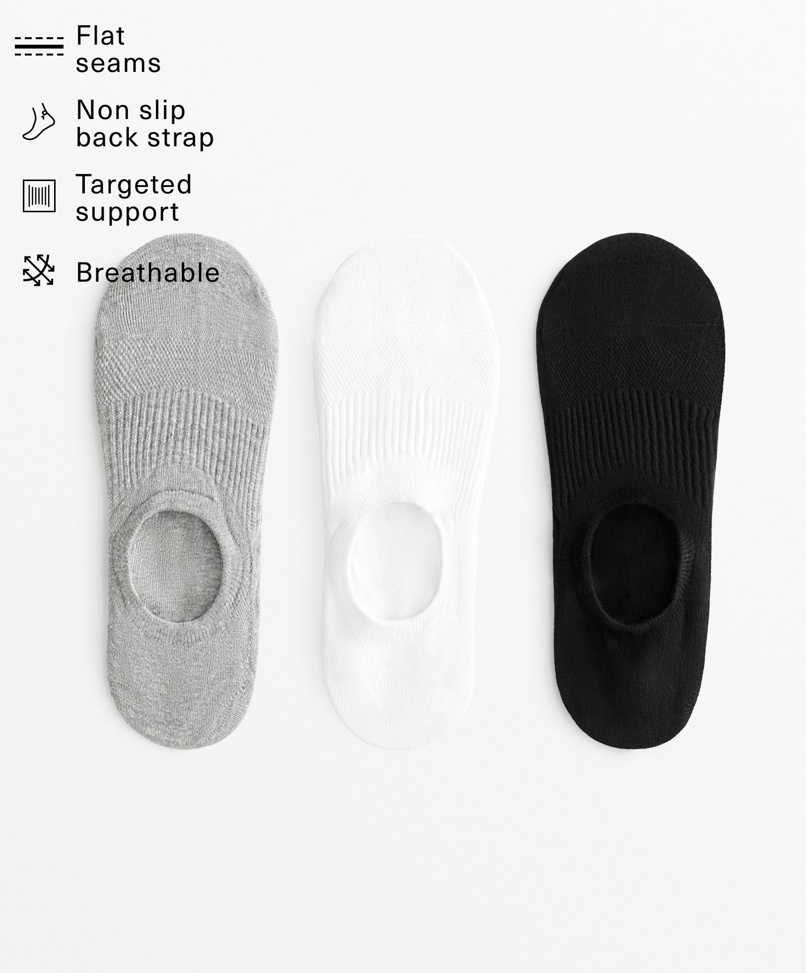3 pairs of high-cut cotton blend invisible sports socks
