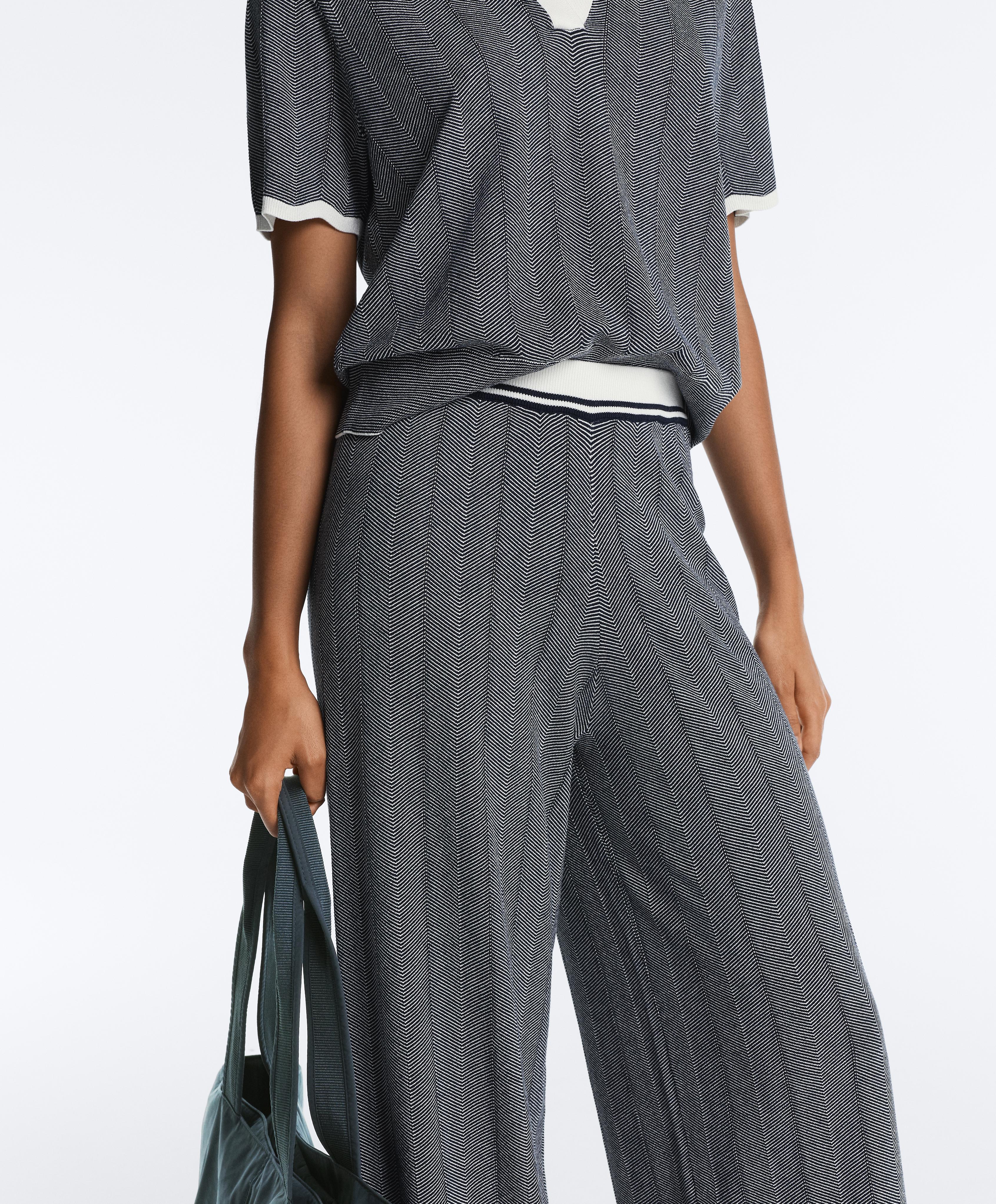 Herringbone knit straight-leg trousers — NAVY BLUE