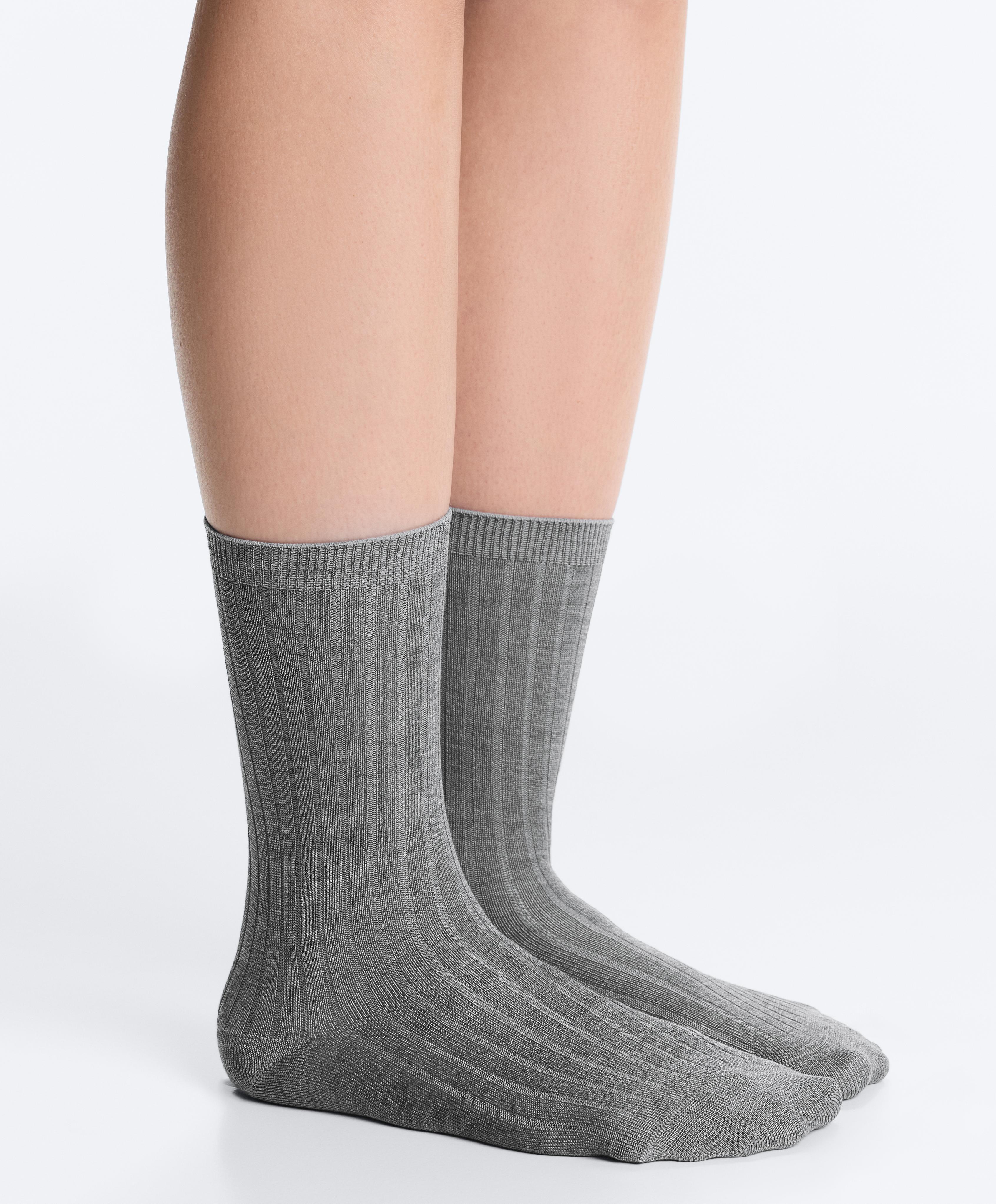 Classic Rib silk blend sock — MOTTLED GREY MELANGE