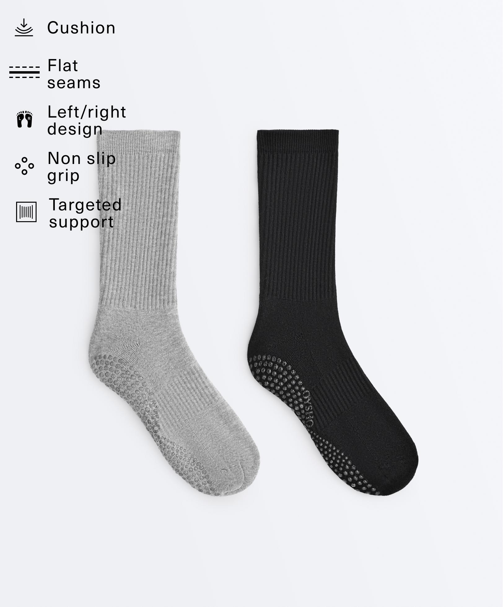 2 pairs of classic cotton blend yoga and Pilates socks — BLACK