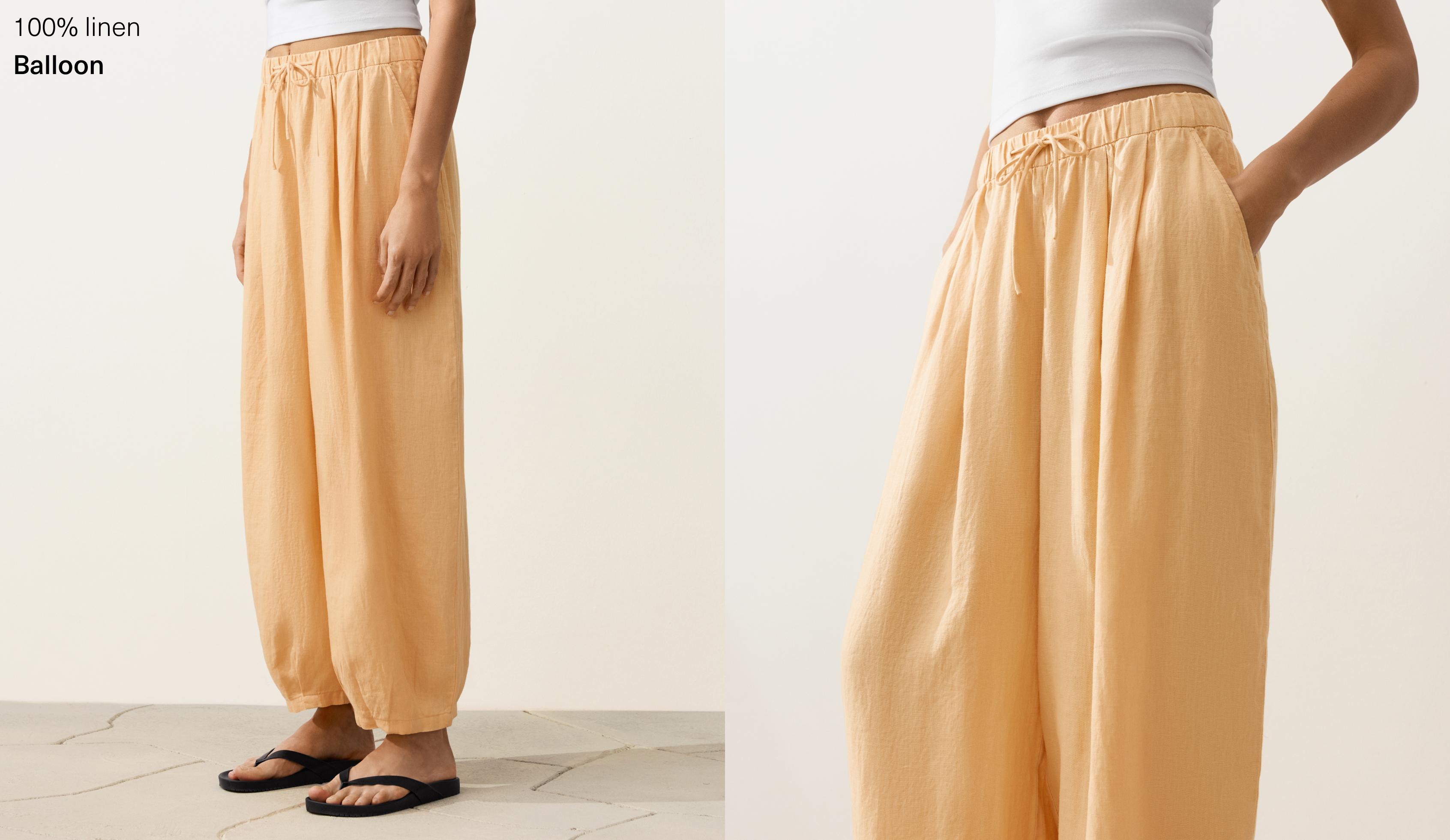 100% linen balloon trousers — BURNT YELLOW