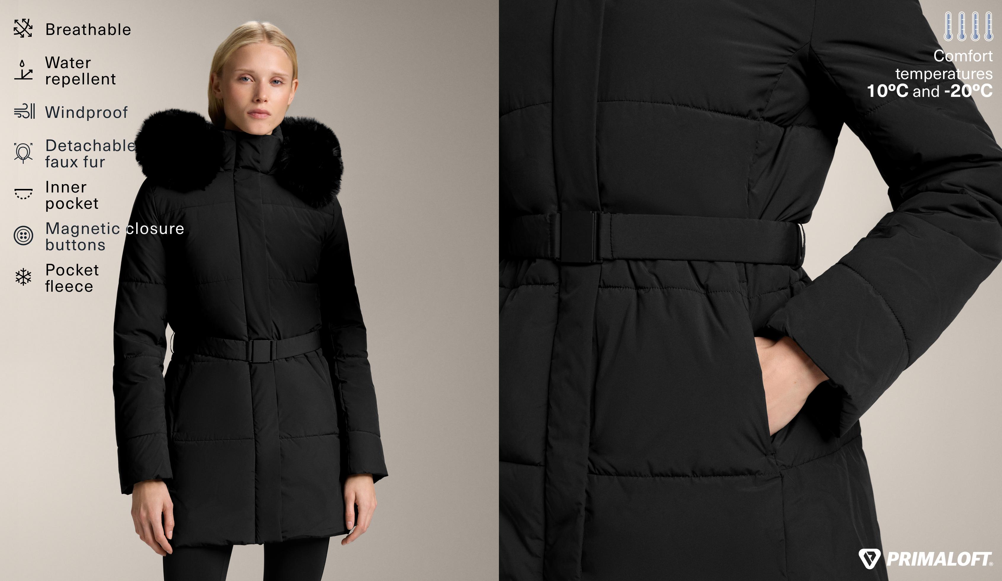 Water-repellent Primaloft® padded midi jacket — BLACK