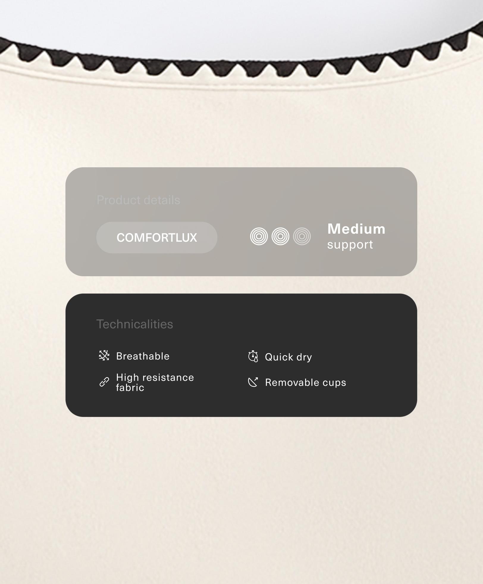 Sutiã de desporto Comfortlux com suporte médio e costuras em contraste