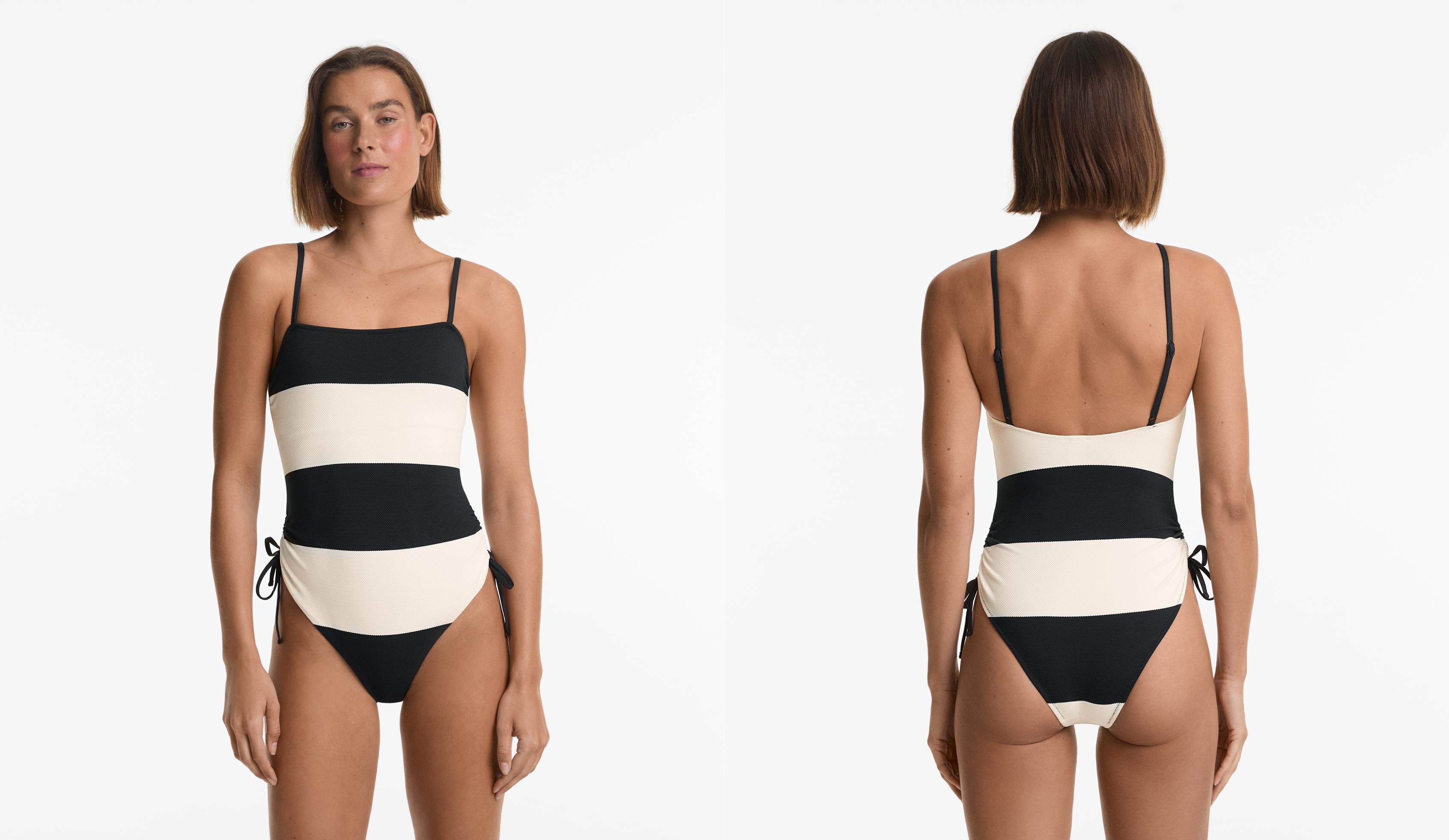 Stripe piqué bandeau swimsuit