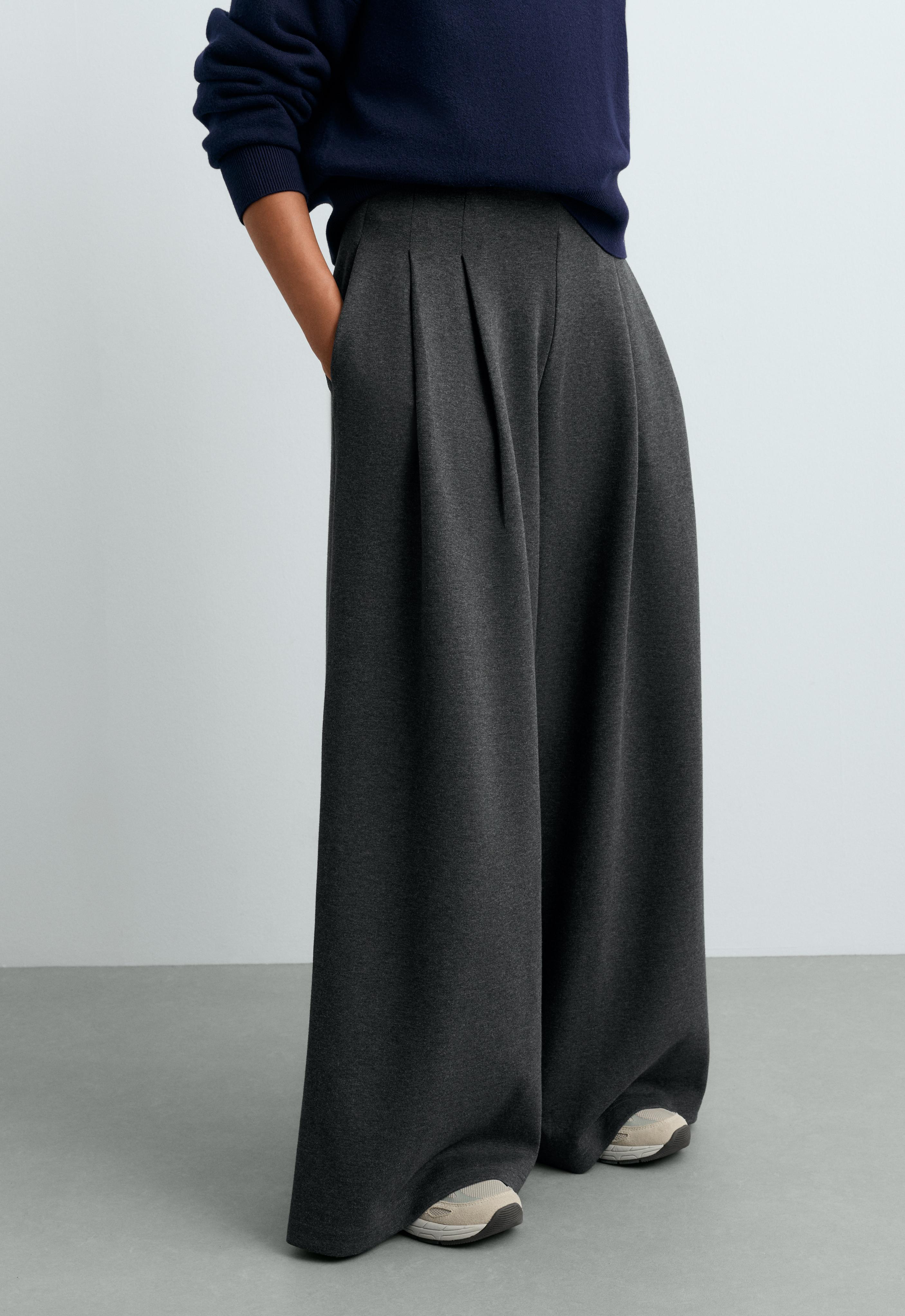Wide-leg piqué cotton trousers
