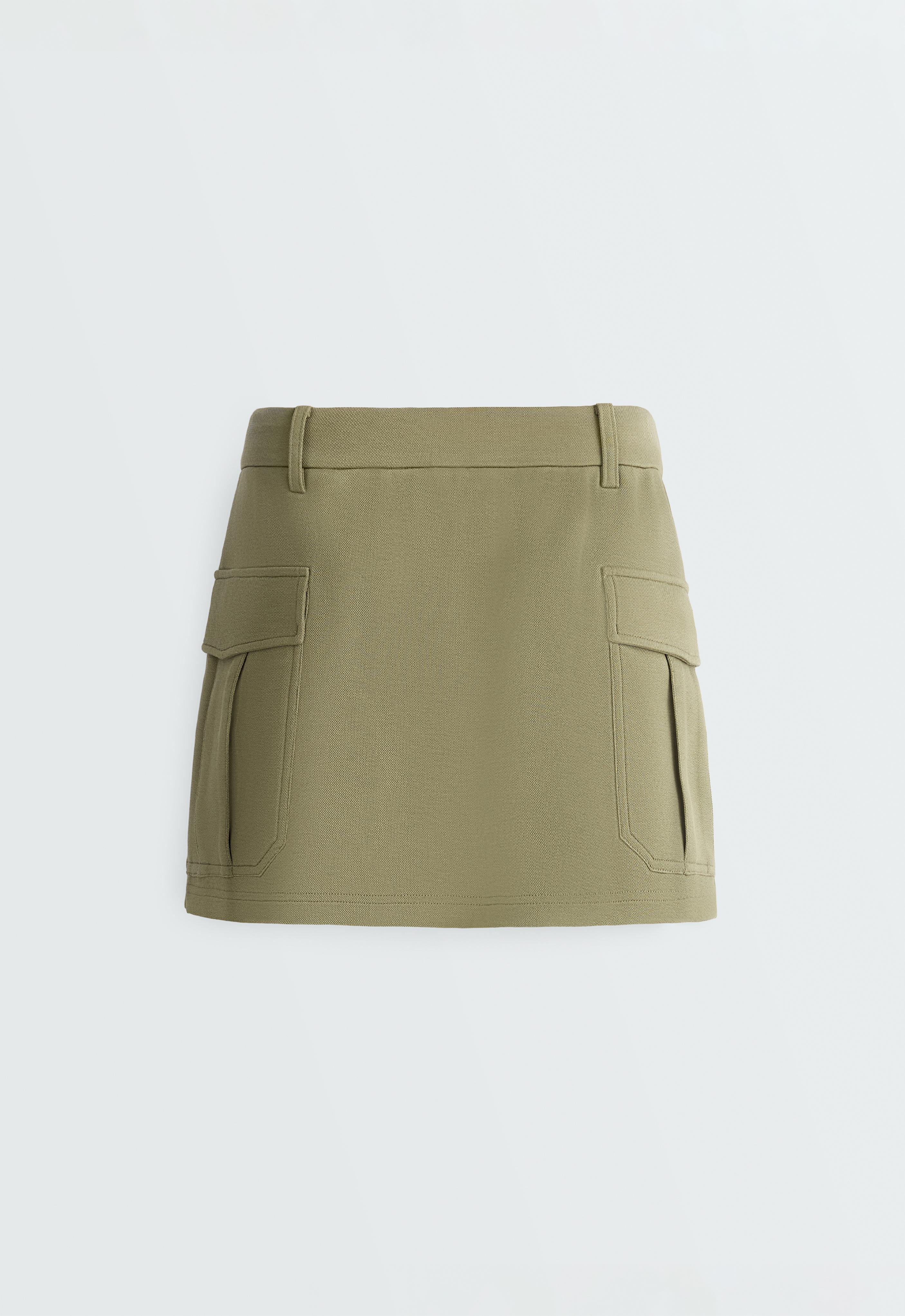 Short piqué skirt with cotton pockets — YELLOW GREEN