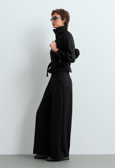 High rise wide-leg neoprene-effect trousers — BLACK 1