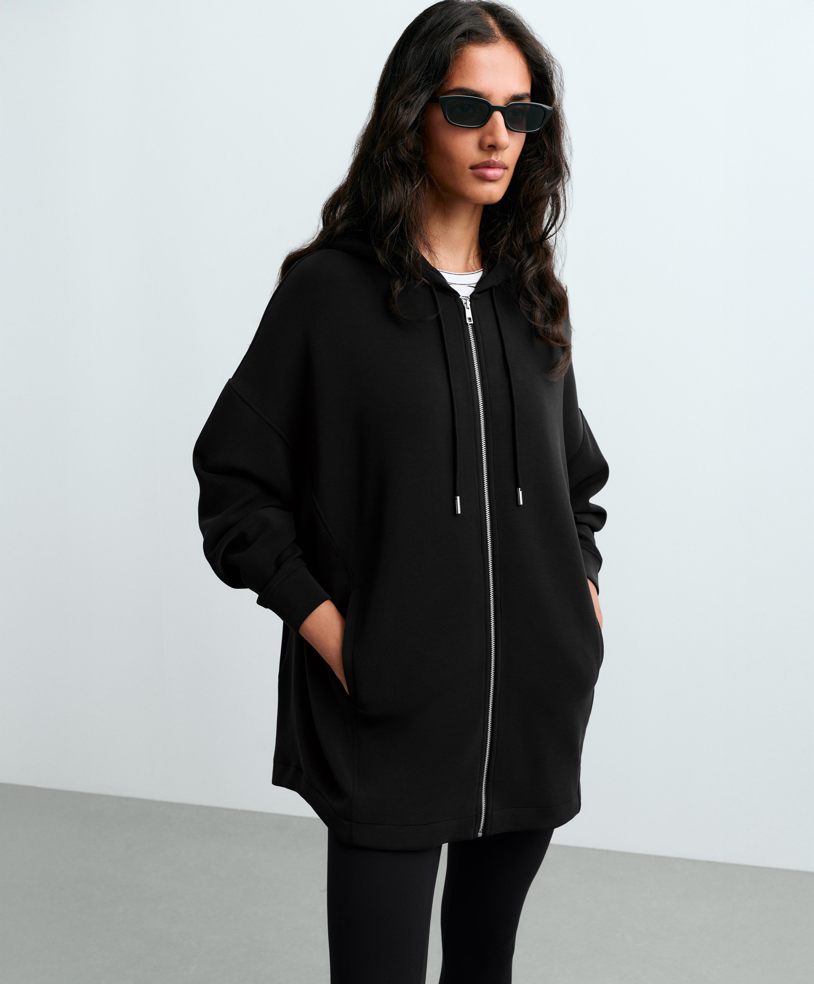 Long soft touch jacket with modal — BLACK