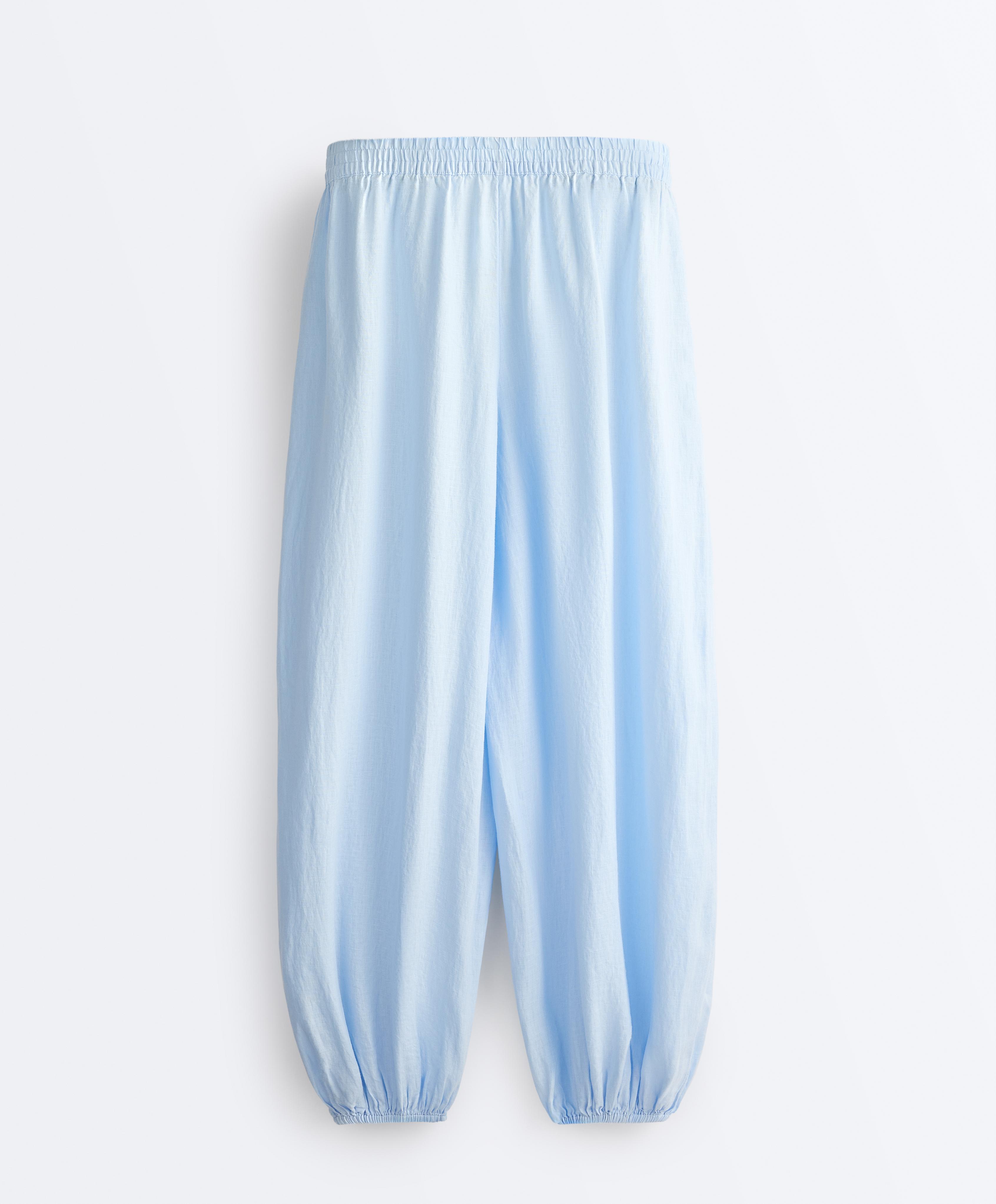 100% linen bloomer trousers — SKY BLUE