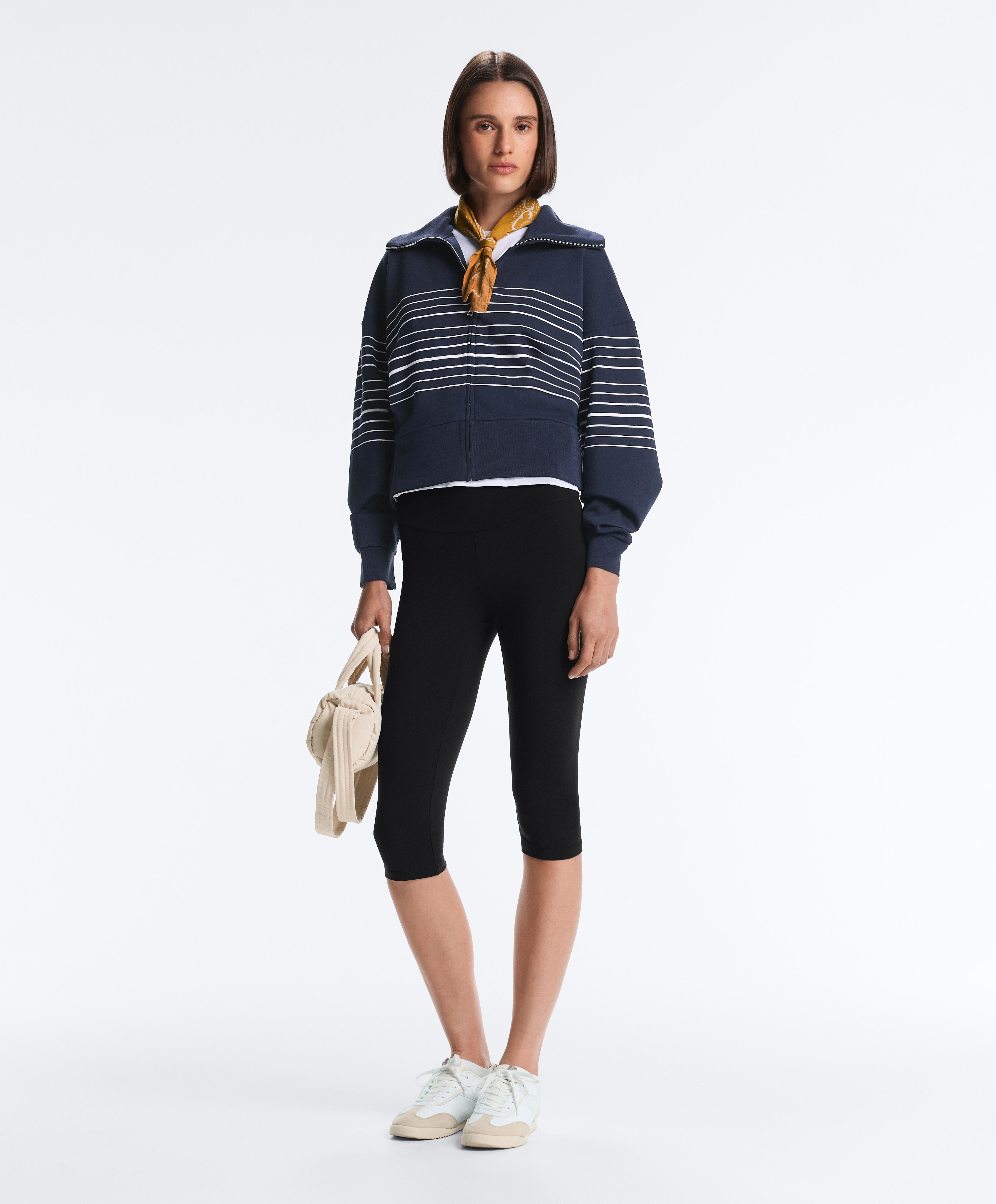 Soft-touch striped sailor jacket with modal — NAVY BLUE