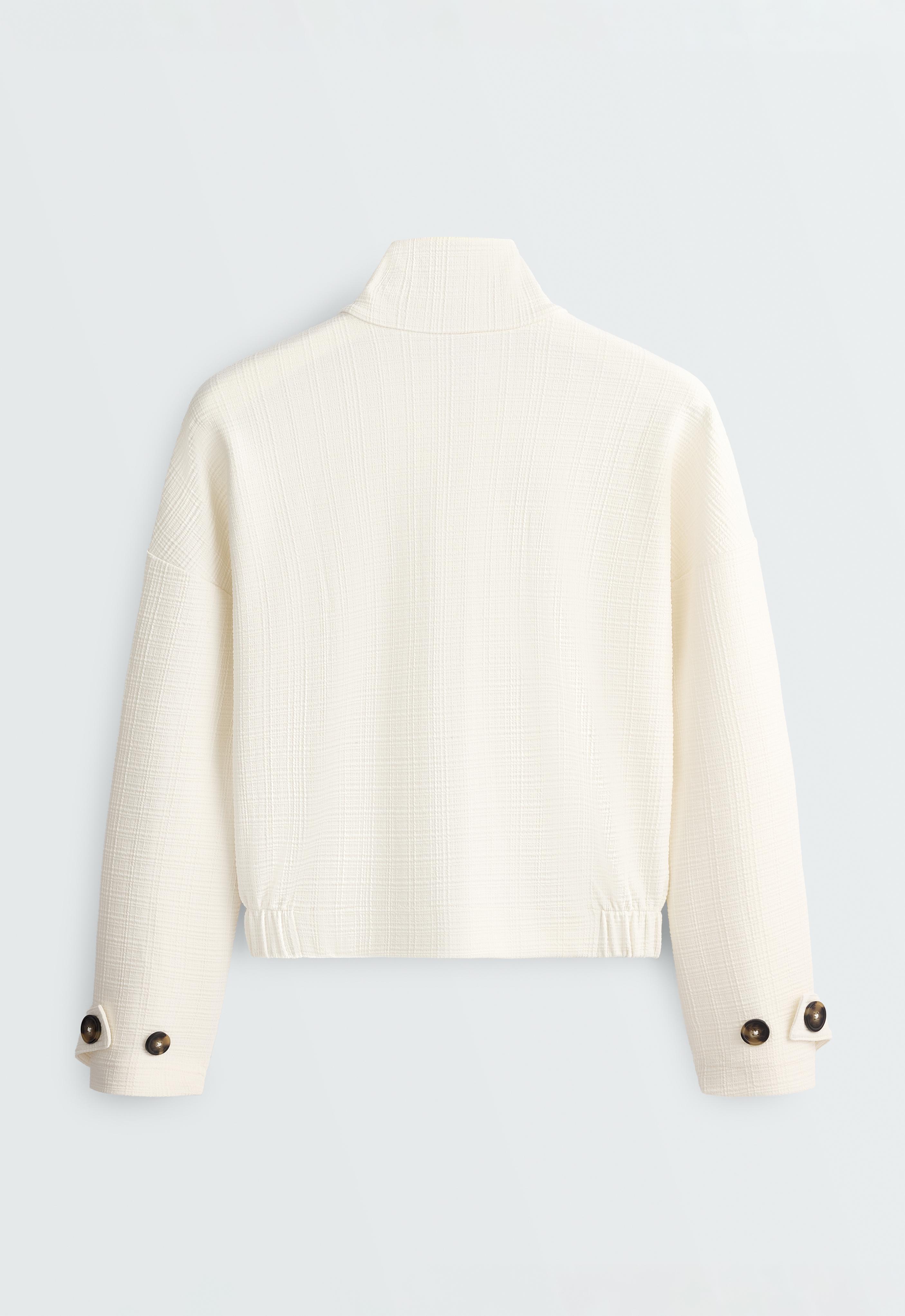 Cotton stripe texture cropped jacket — PALE ECRU