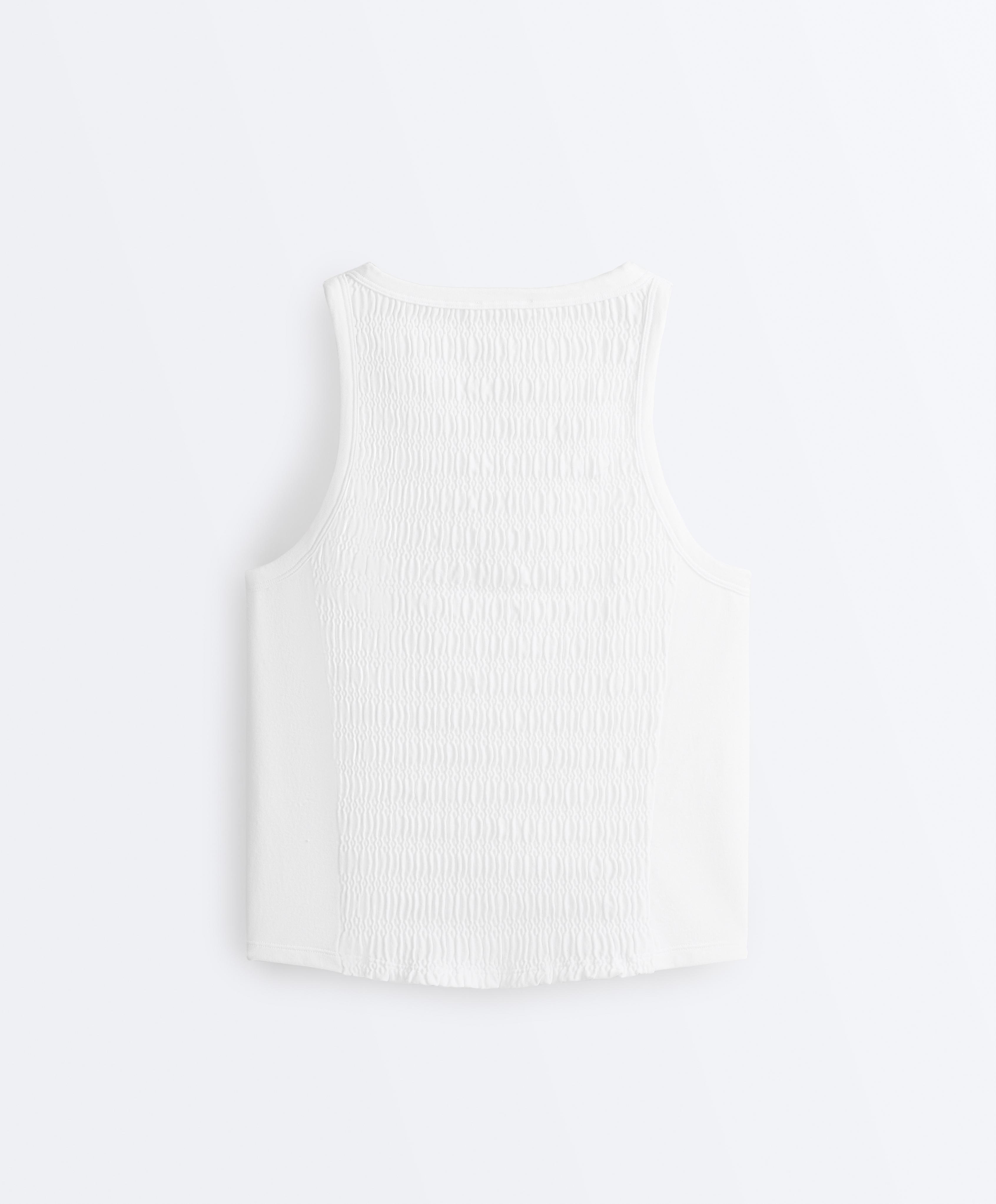 Seamless sleeveless smocked T-shirt — WHITE