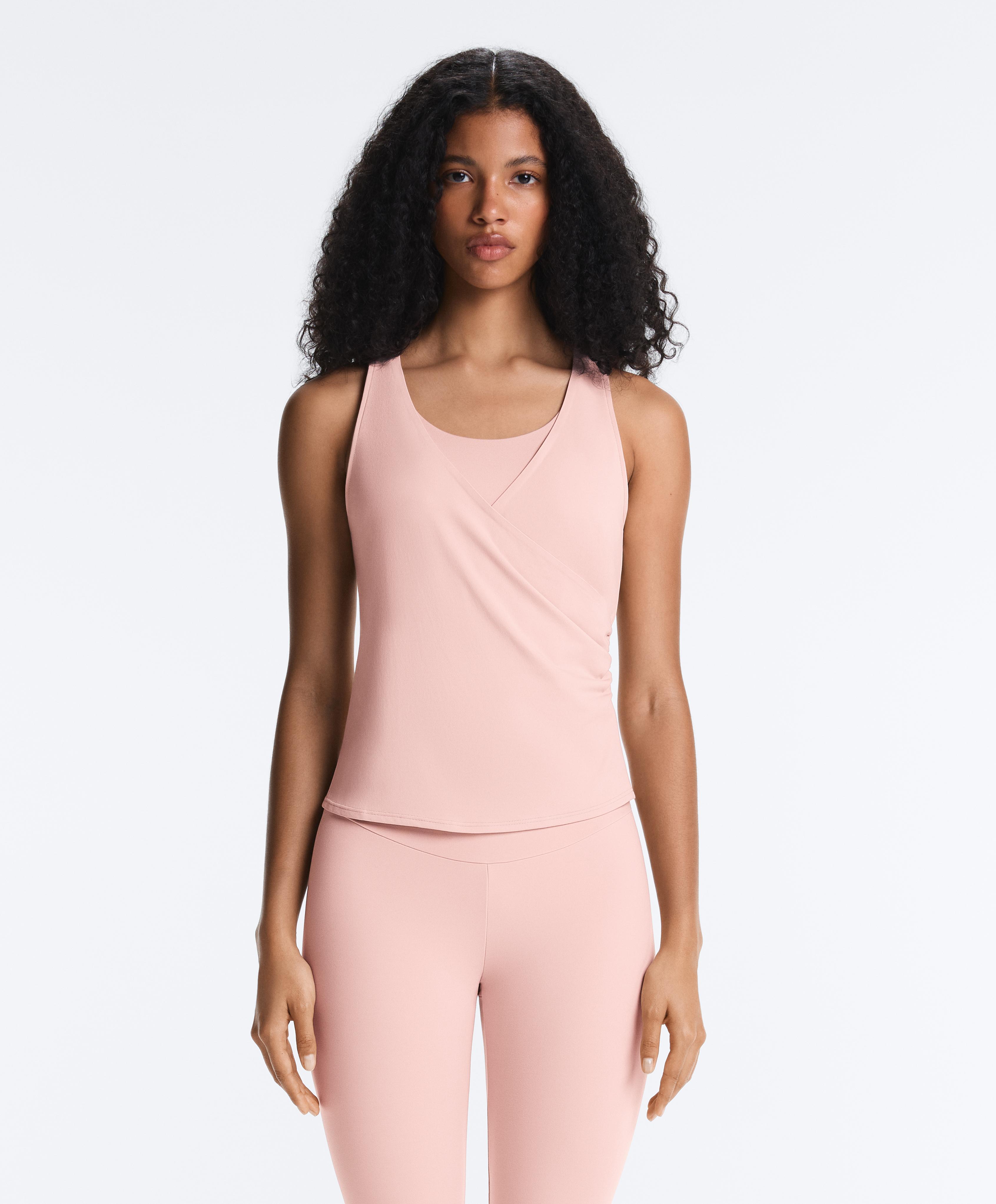 Cross-over sleeveless Comfortlux T-shirt — NUDE PINK