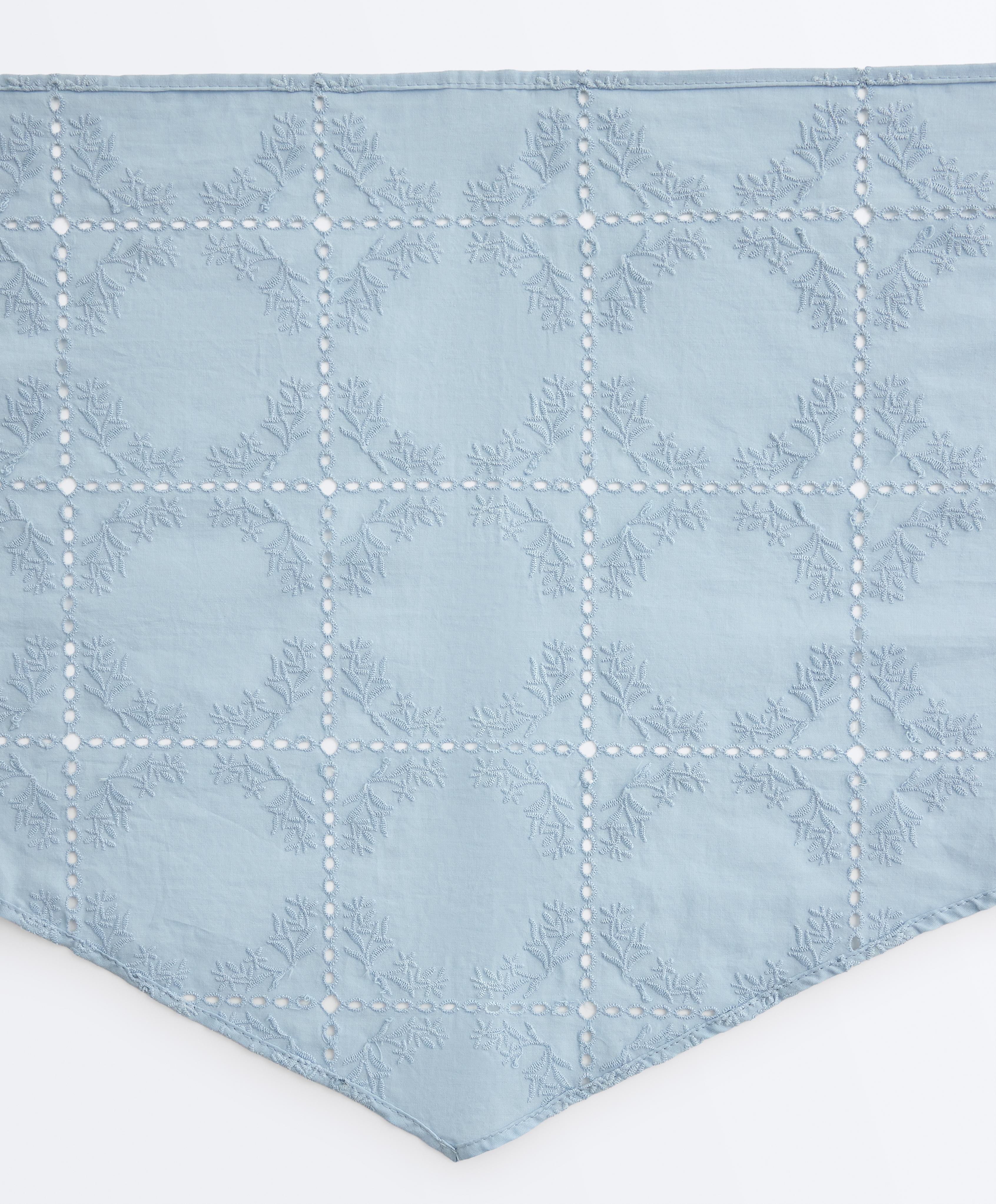 Embroidered 100% cotton scarf — PALE BLUE