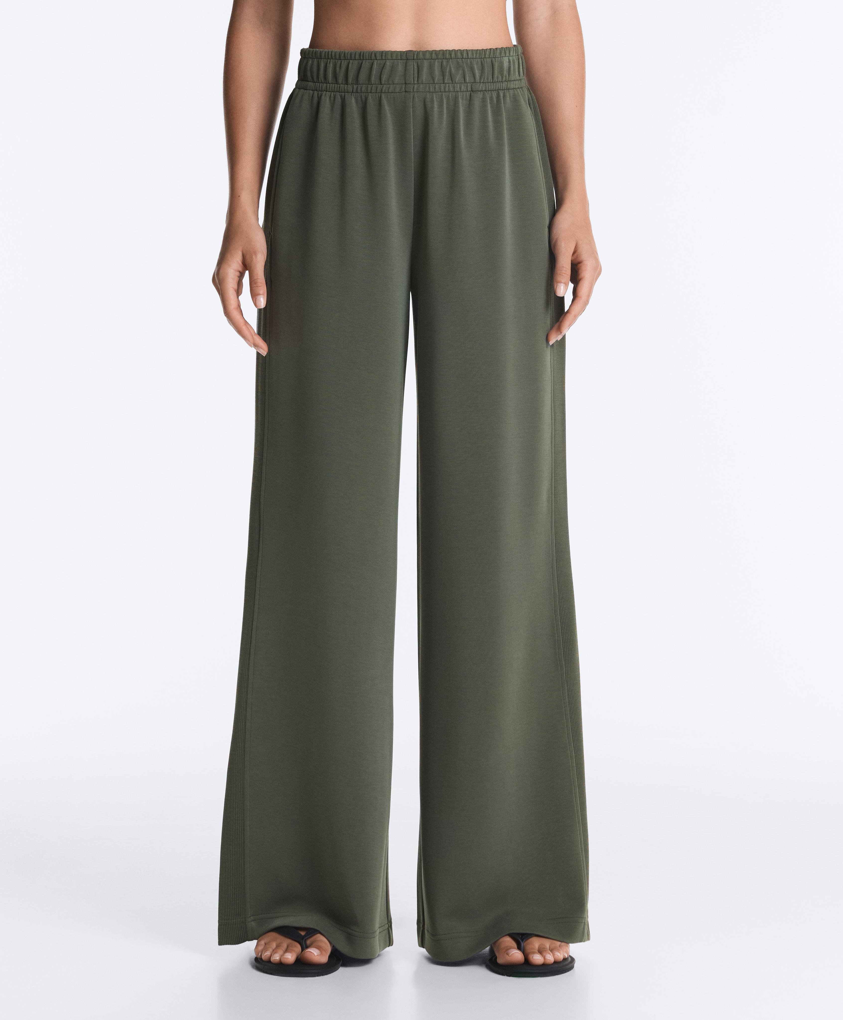 Soft-touch modal wide straight-leg rib trousers