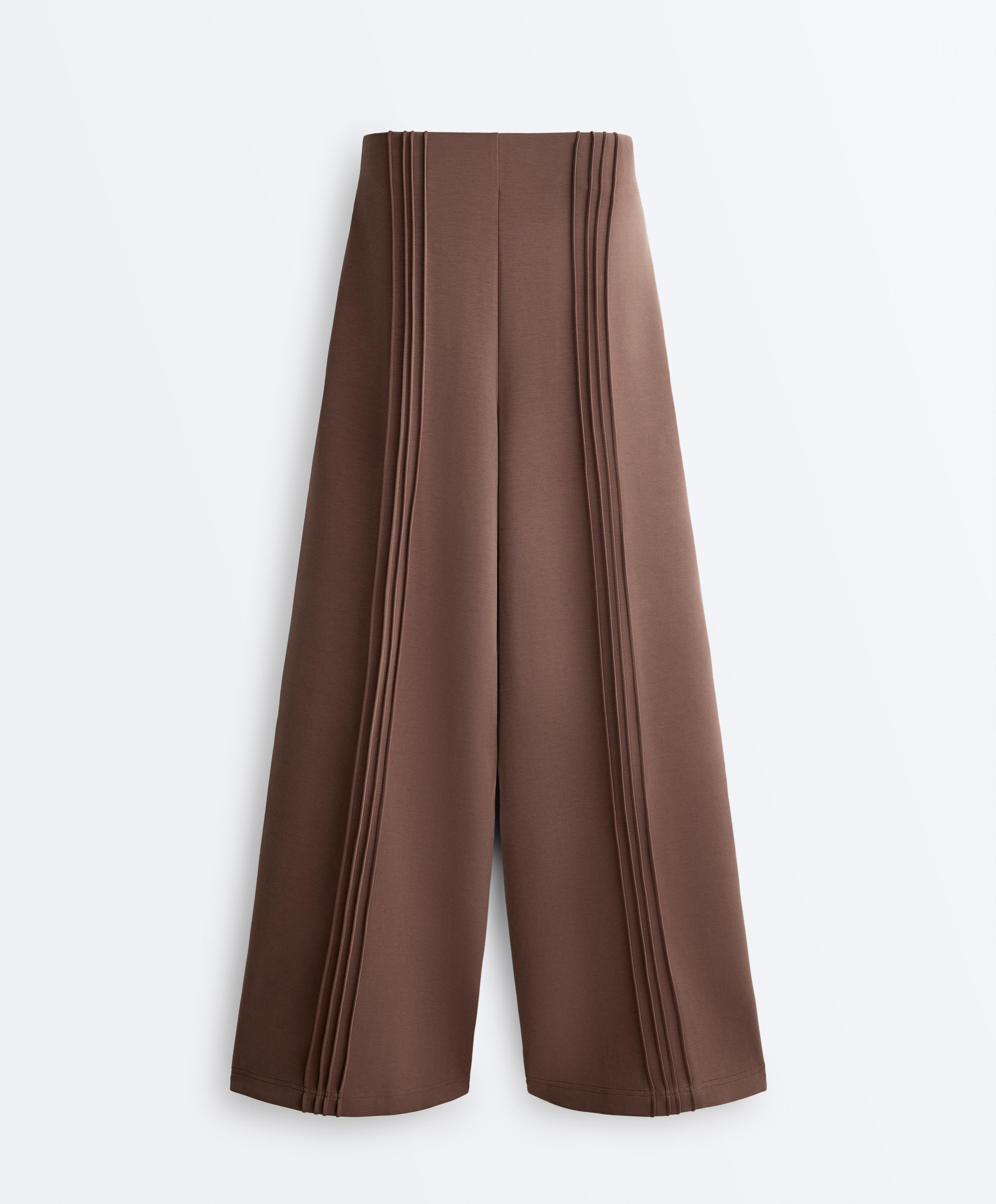 Straight-leg trousers with soft-touch modal and piping — MID-BROWN