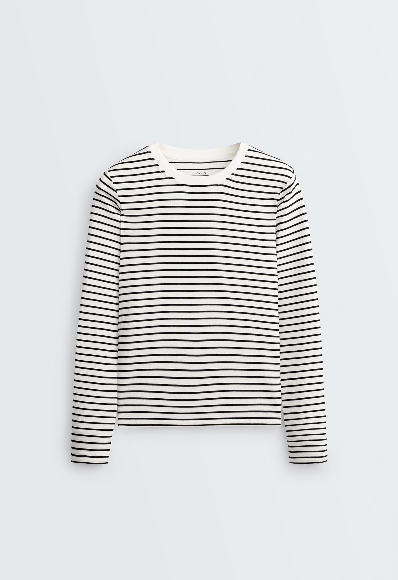 Regular Fit long-sleeve cotton-blend striped T-shirt — BLACK