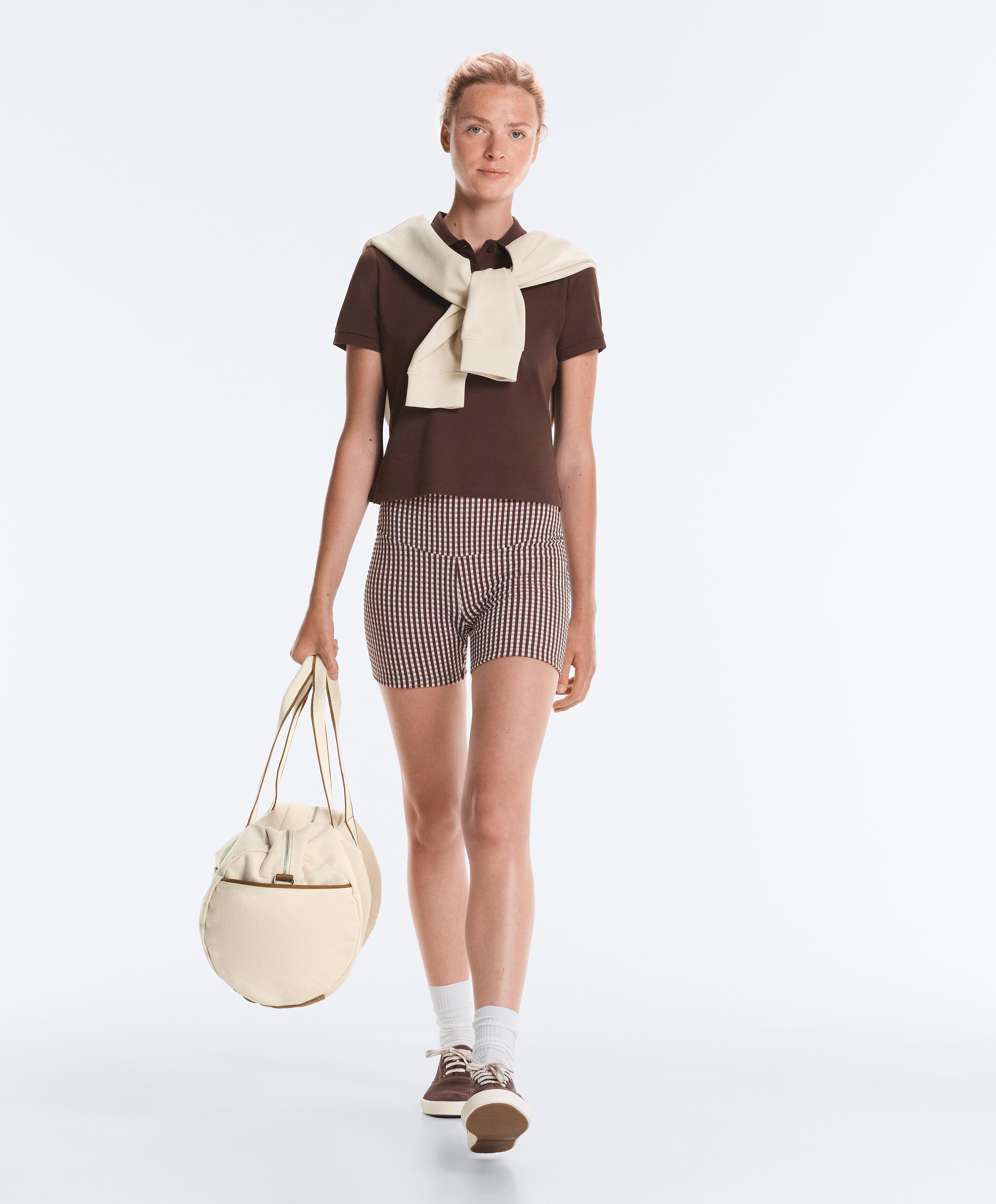 Comfortlux high-rise 10cm gingham hot pants — DARK REDDISH‑BROWN