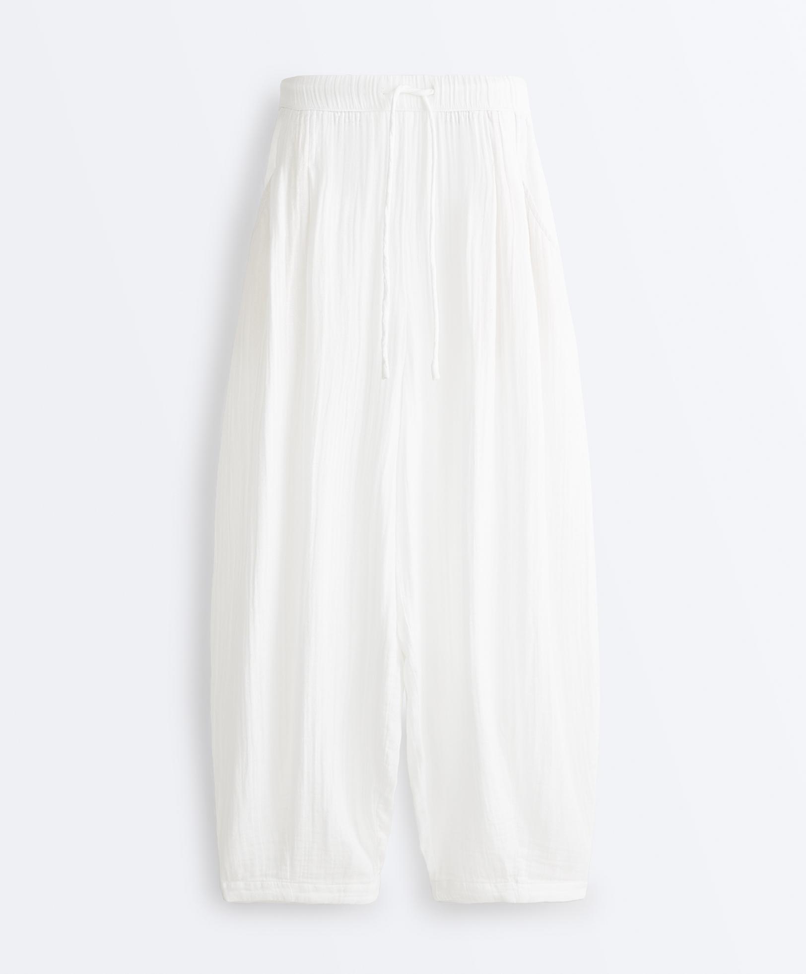 100% cotton gauze balloon trousers — WHITE 
