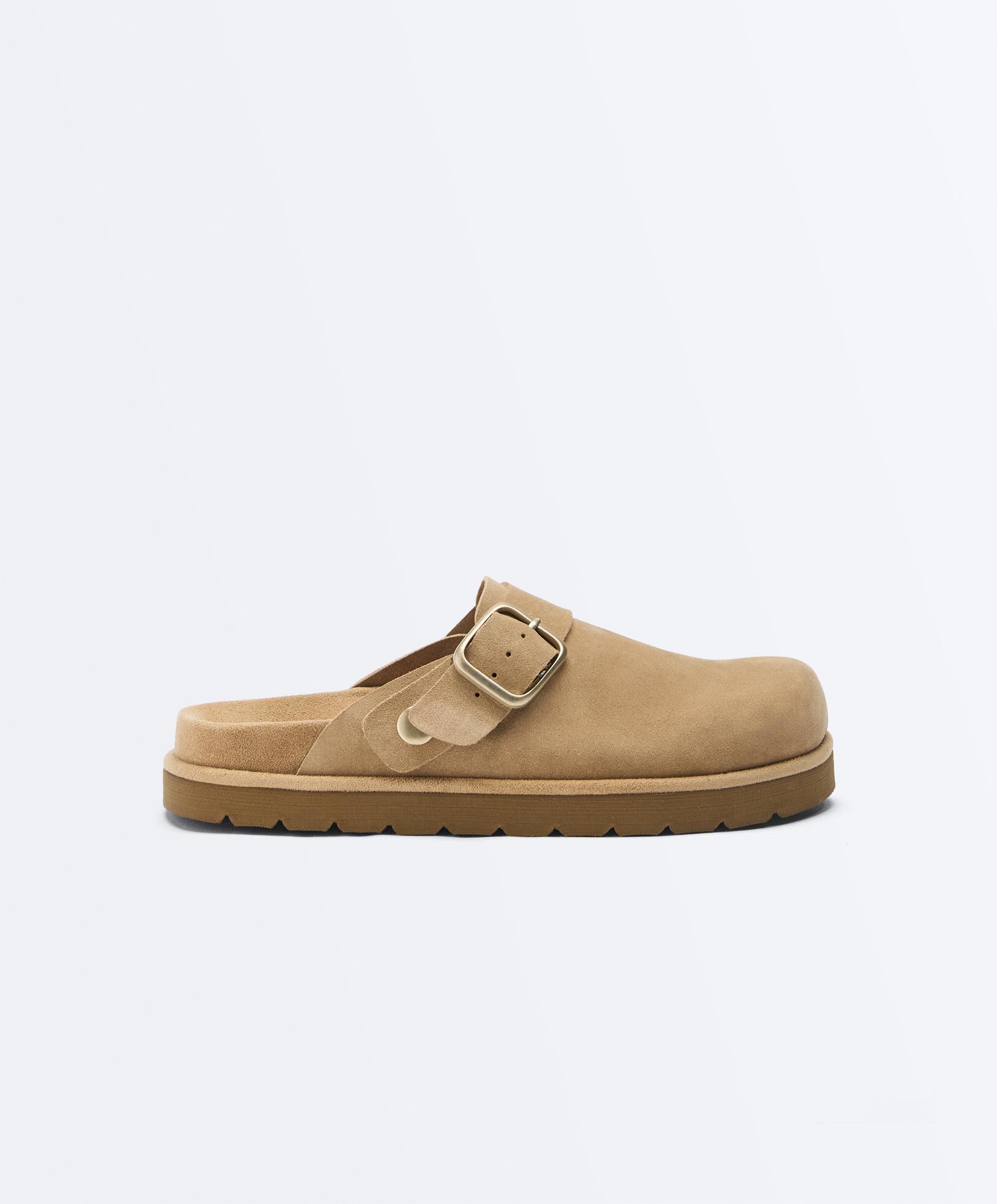 Buckled split-leather mules — TOASTED BROWN