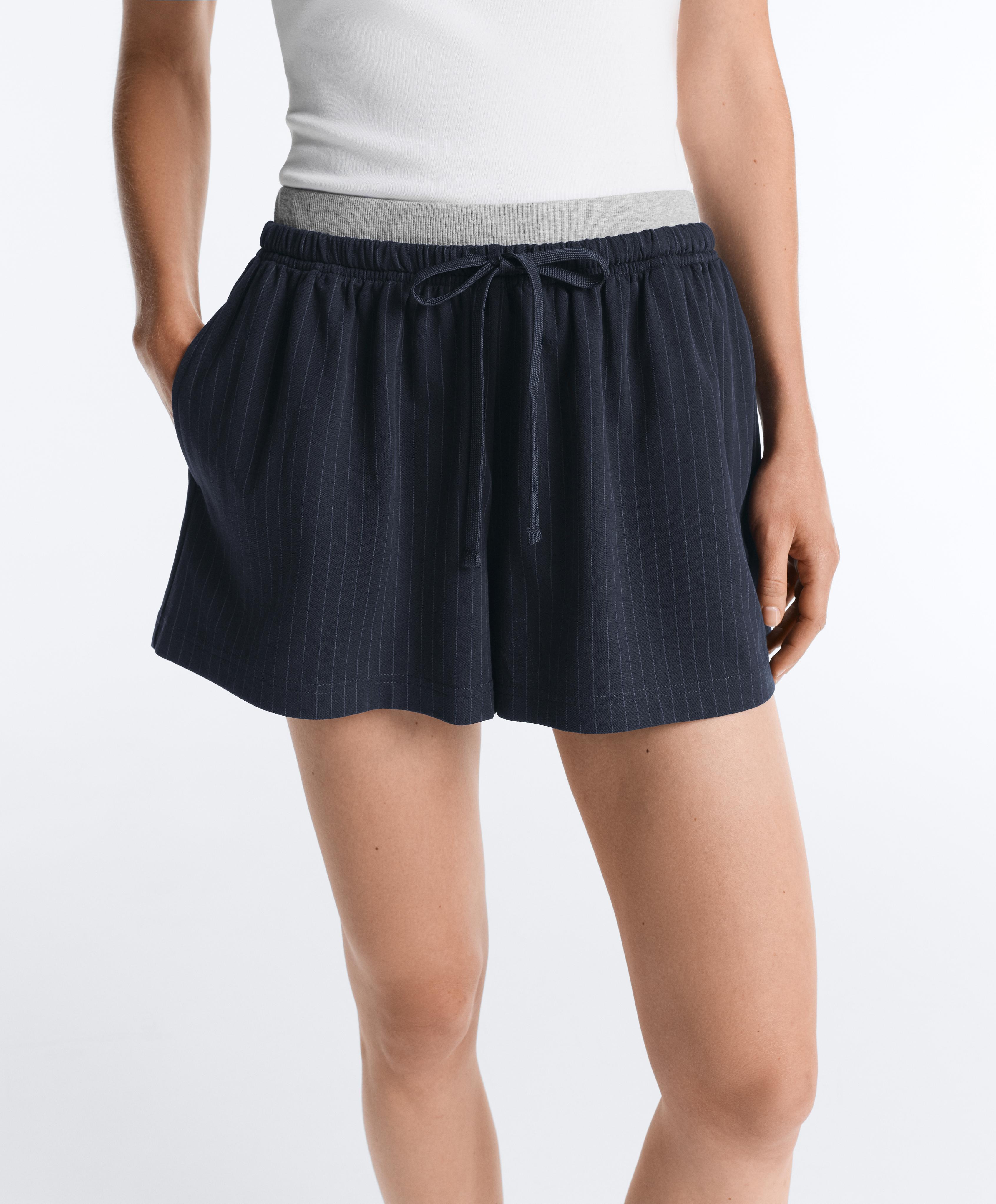 Pinstripe cotton pique shorts — NAVY BLUE
