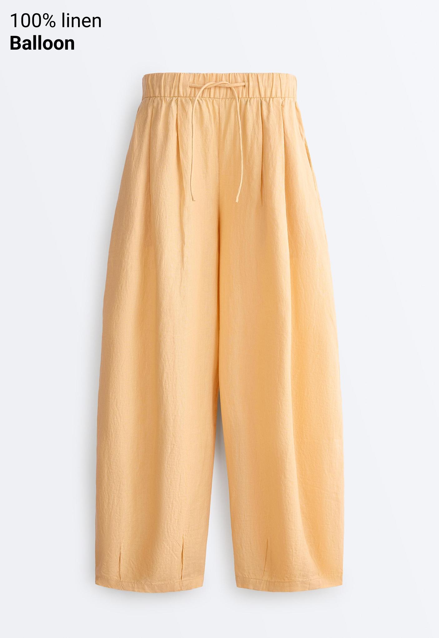 100% linen balloon trousers — BURNT YELLOW