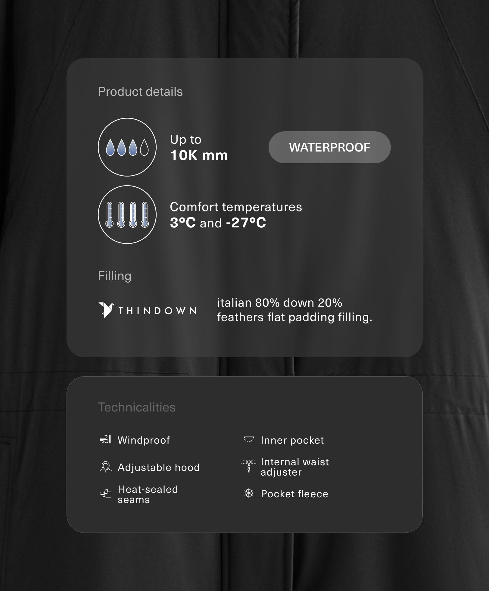Lang ekstra let polstret vandtæt 10k Thindown® jakke