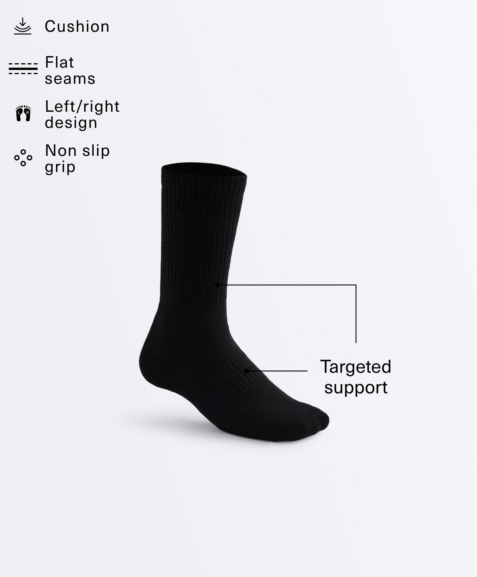 2 pairs of classic yoga and Pilates cotton blend socks — BLACK