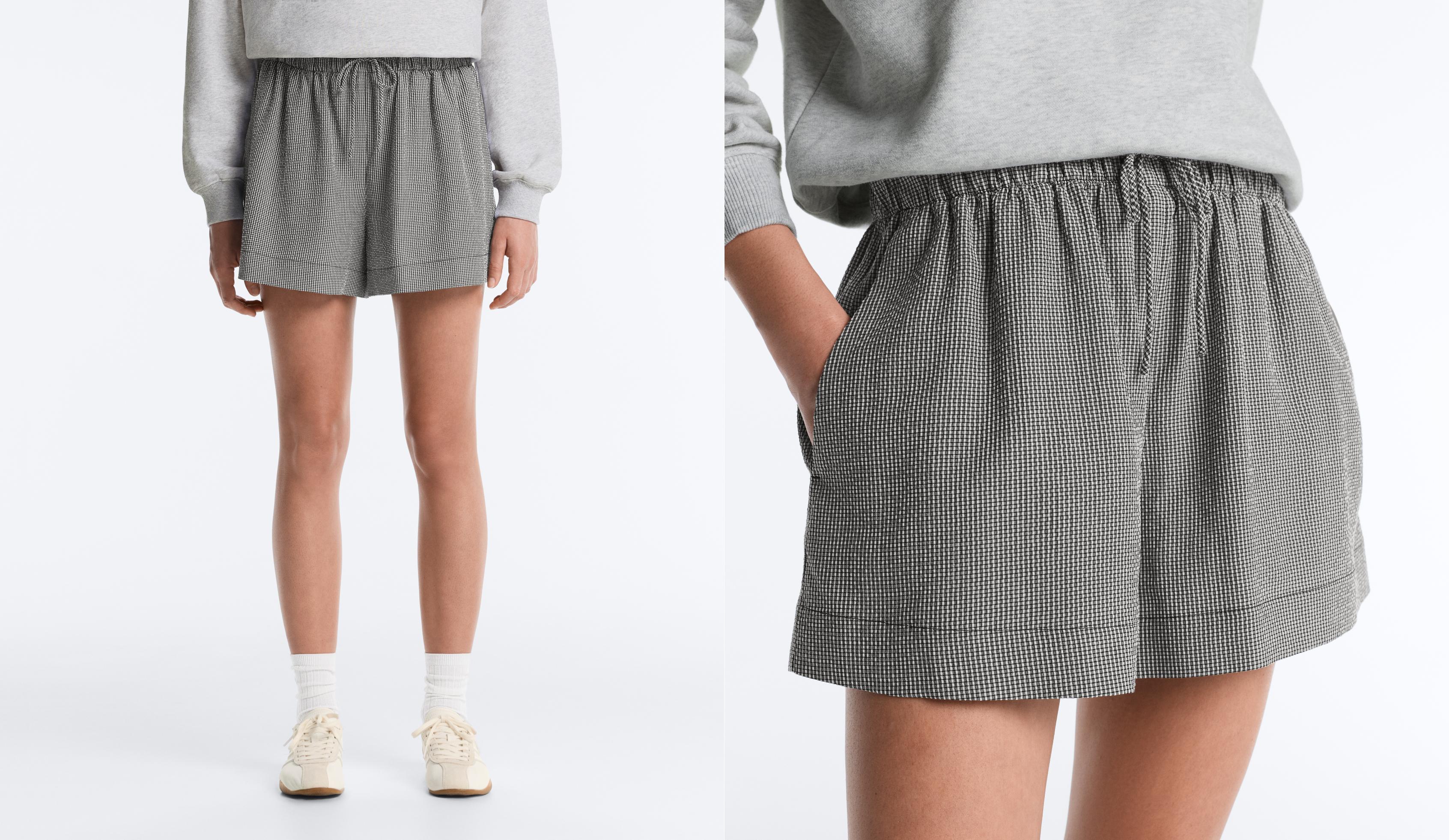 Lyocell blend gingham shorts — DUSTY BLACK