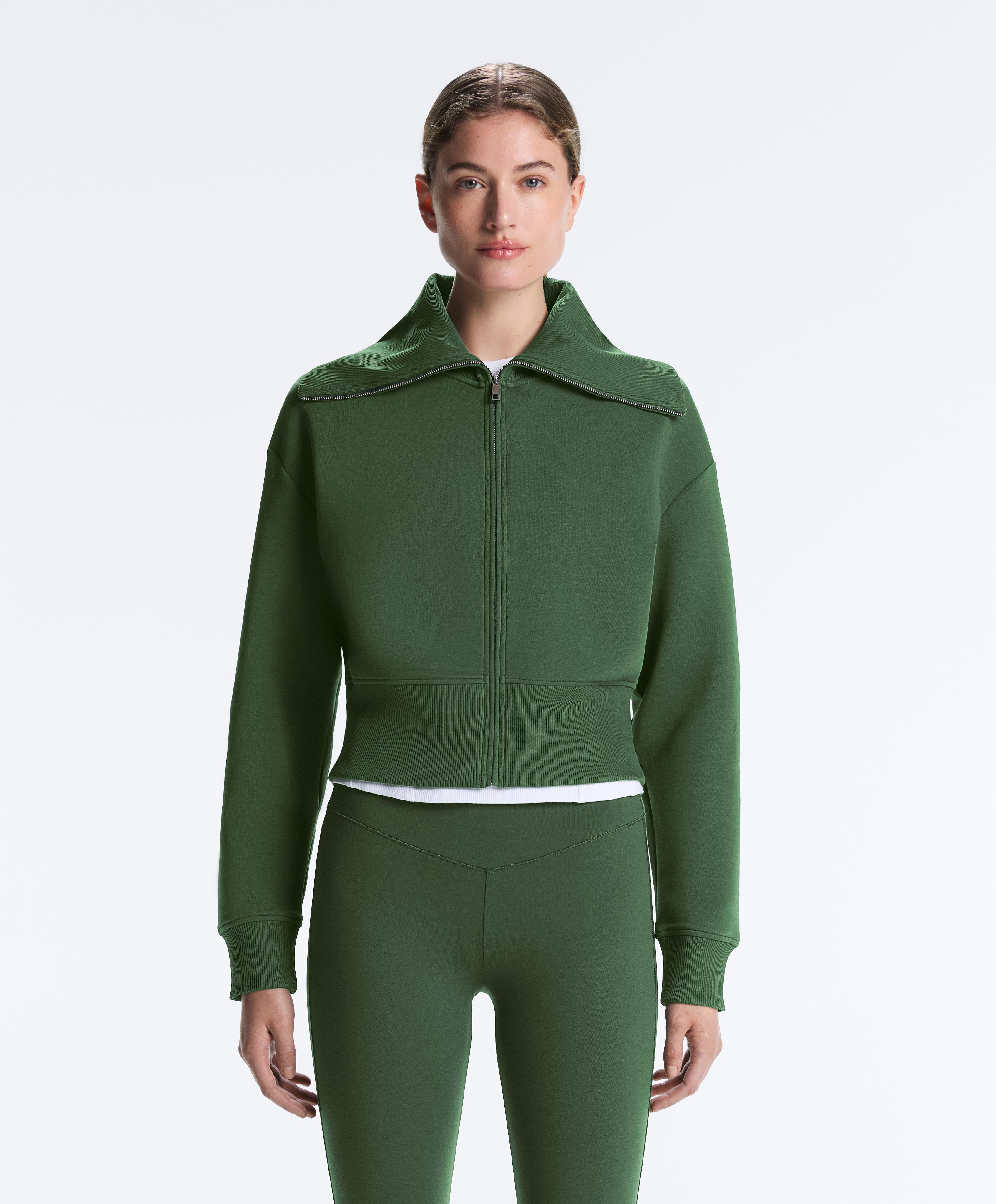 Cotton blend raised neck jacket — GREEN
