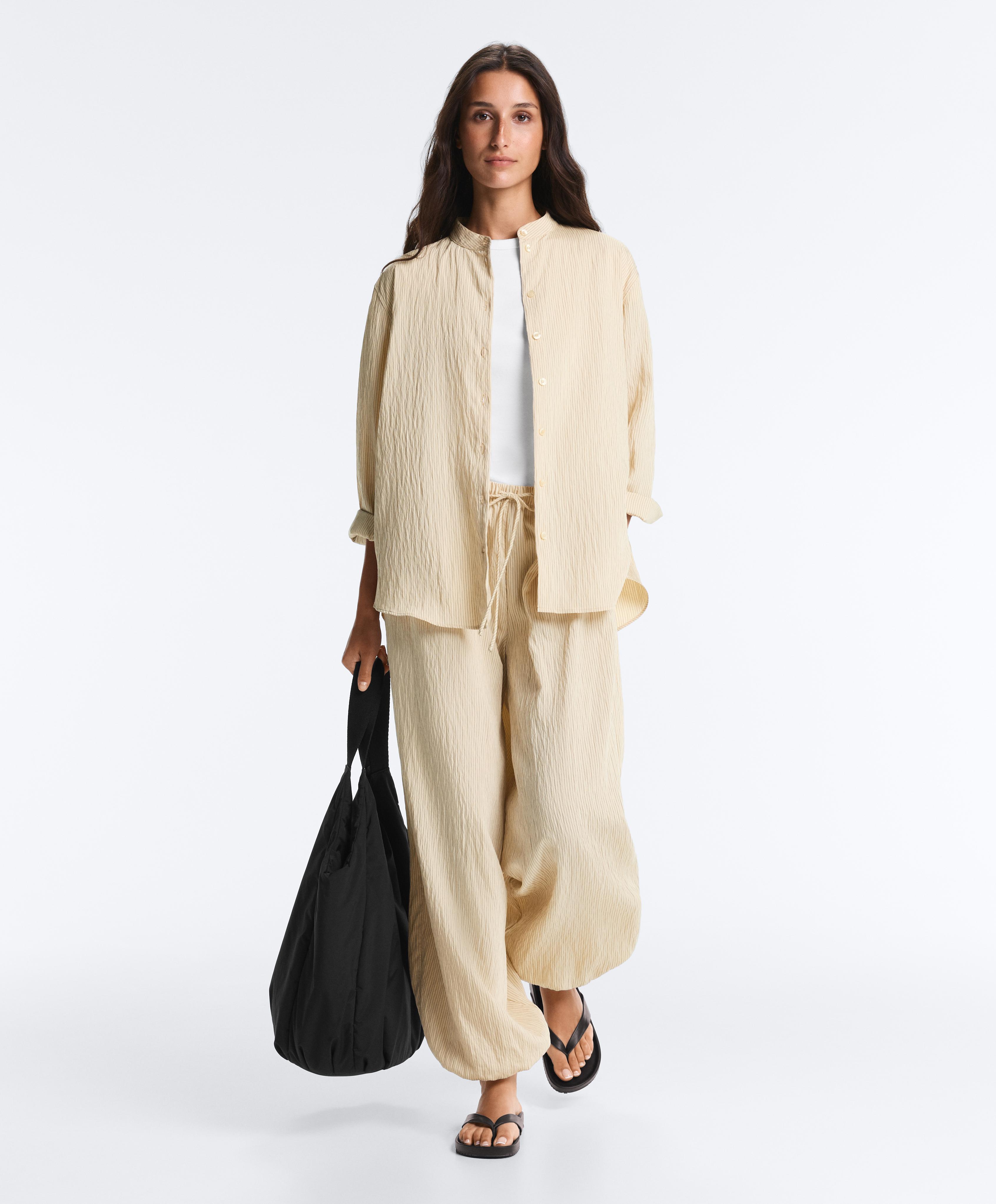 Modal blend striped bloomer trousers — PALE ECRU