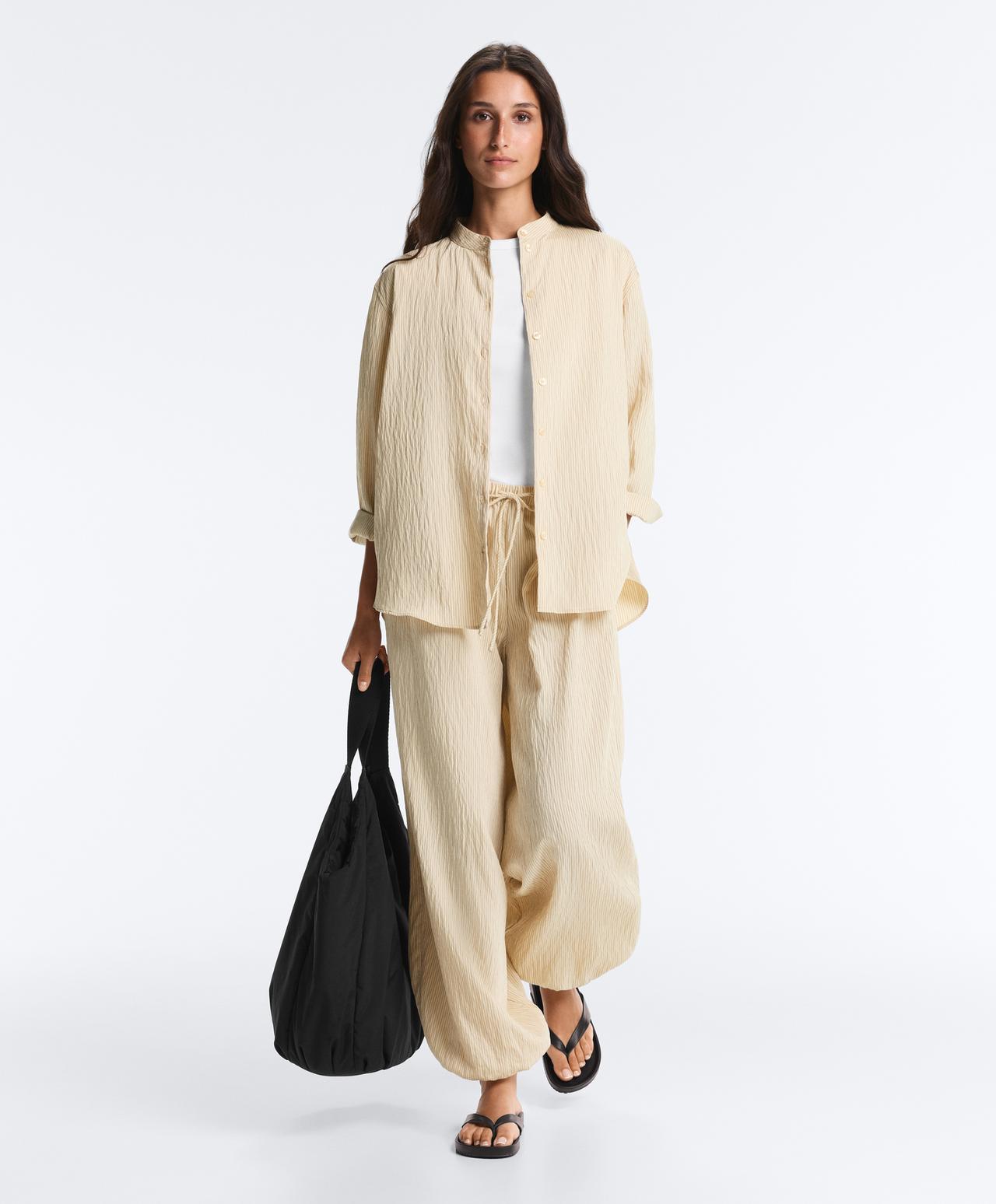 Modal blend striped trousers — PALE ECRU