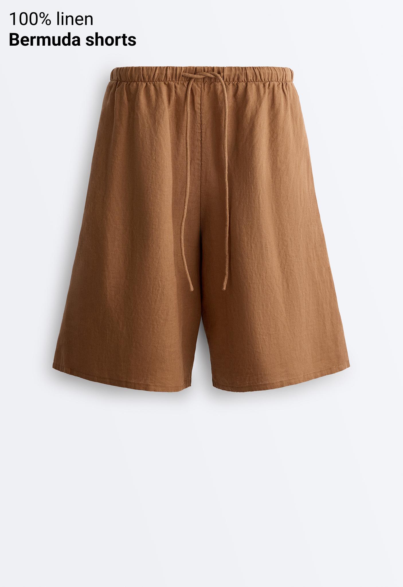 100% linen midi Bermuda shorts — TOFFEE