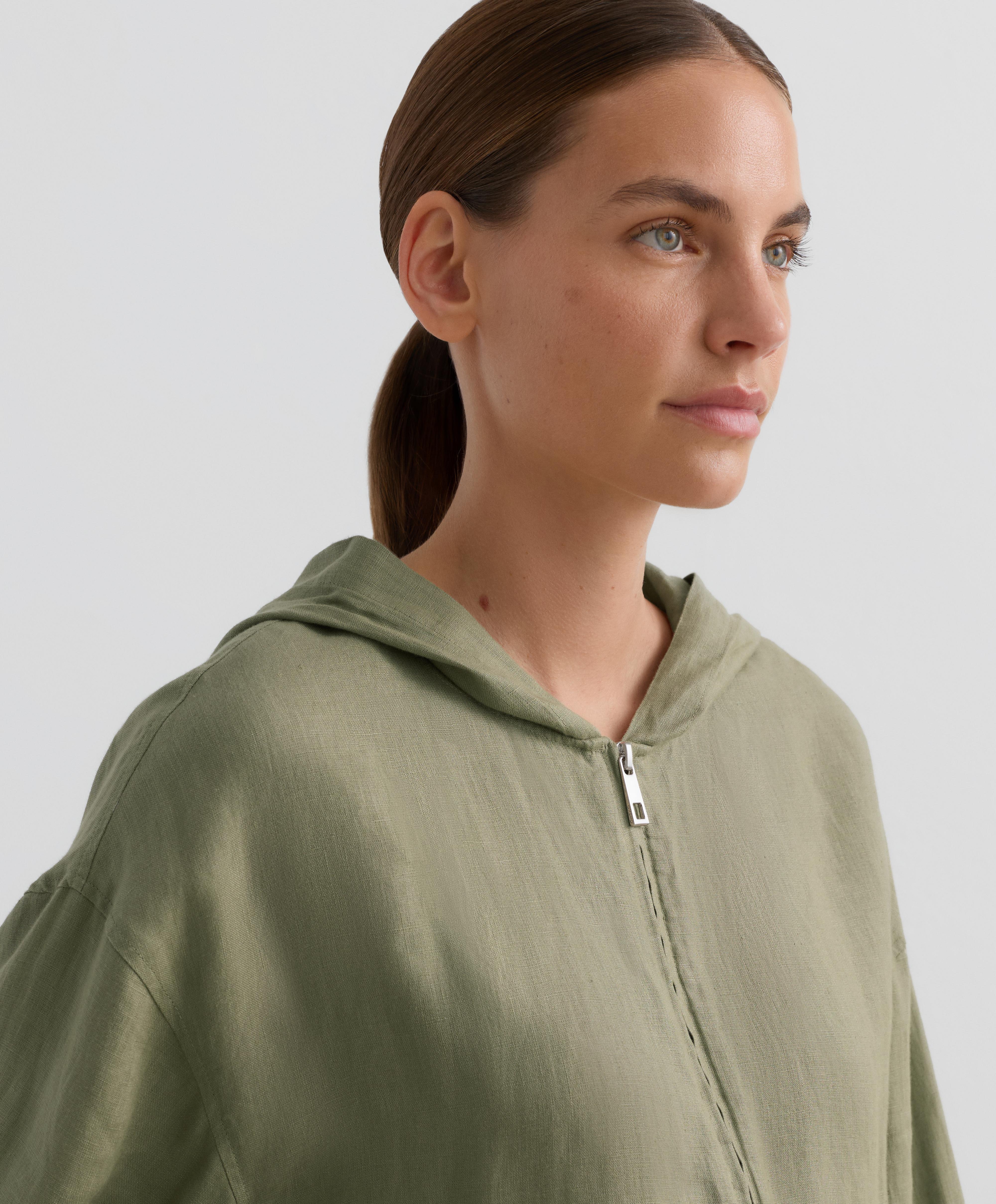 Kapüşonlu Uzun %100 Keten Ceket - İndirim