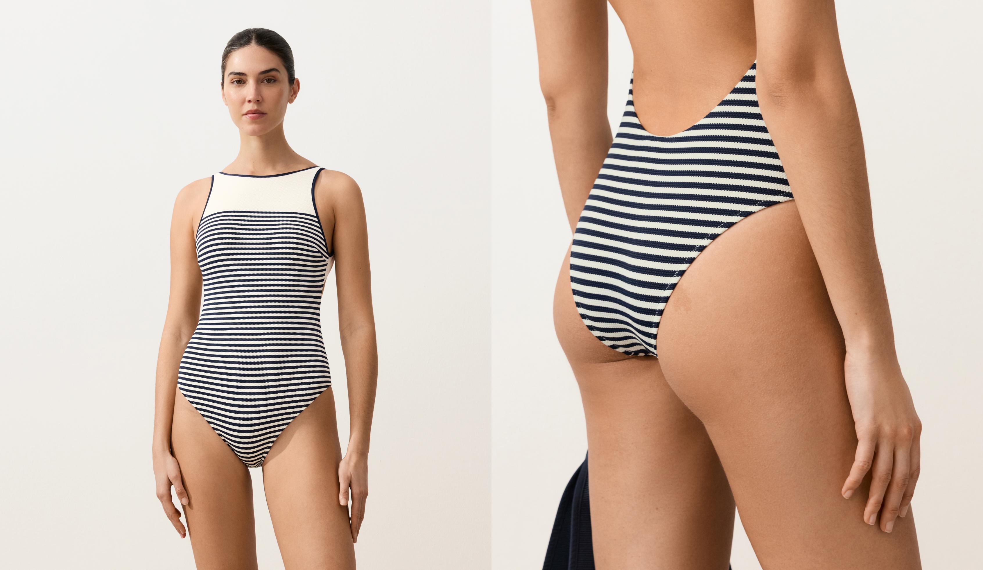 Striped halter swimsuit — PALE ECRU