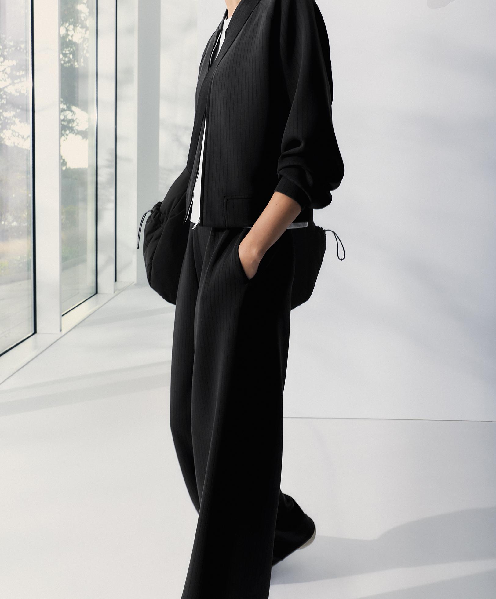 Straight-leg striped trousers with soft-touch modal — BLACK