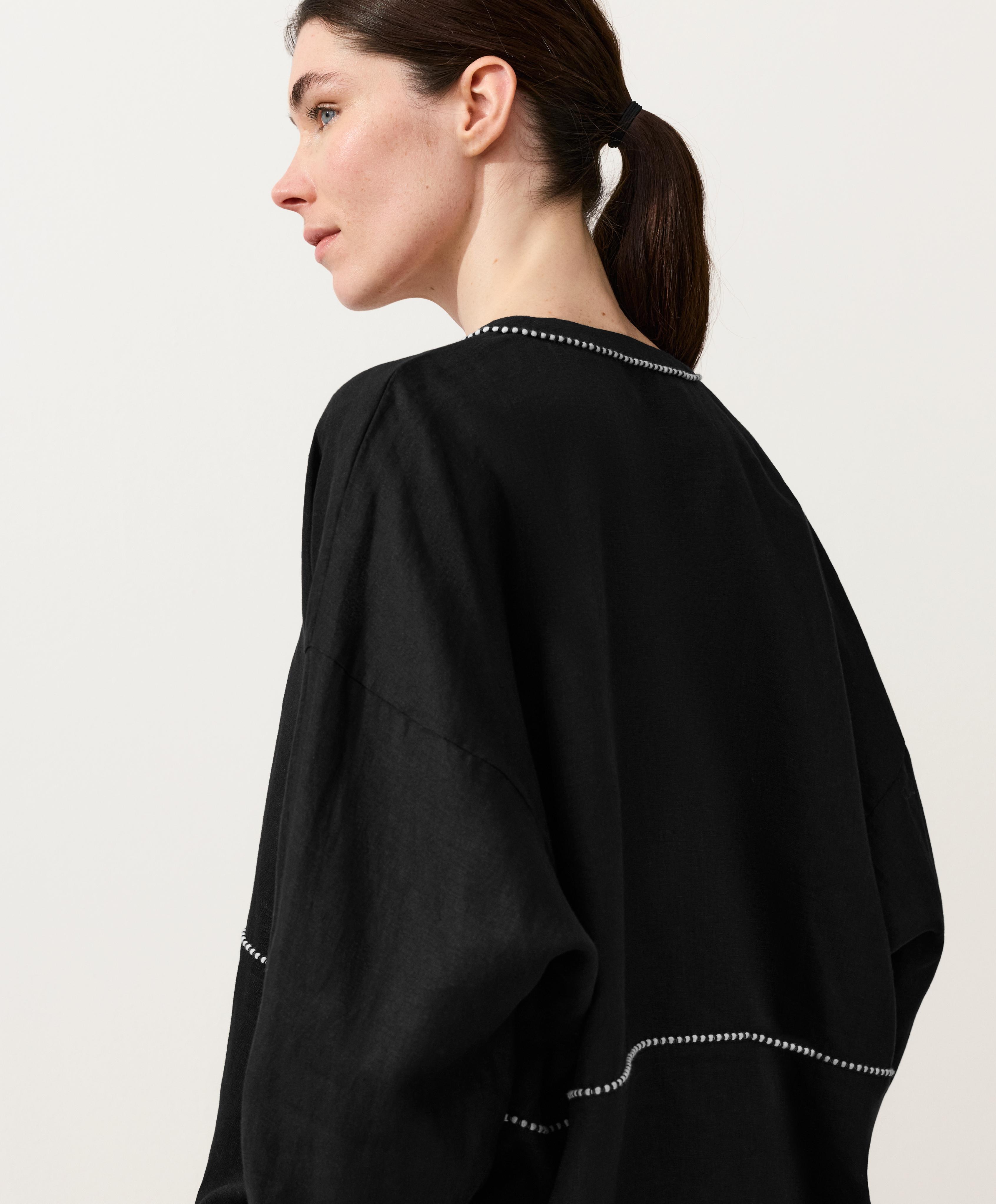100% linen kaftan shirt — BLACK