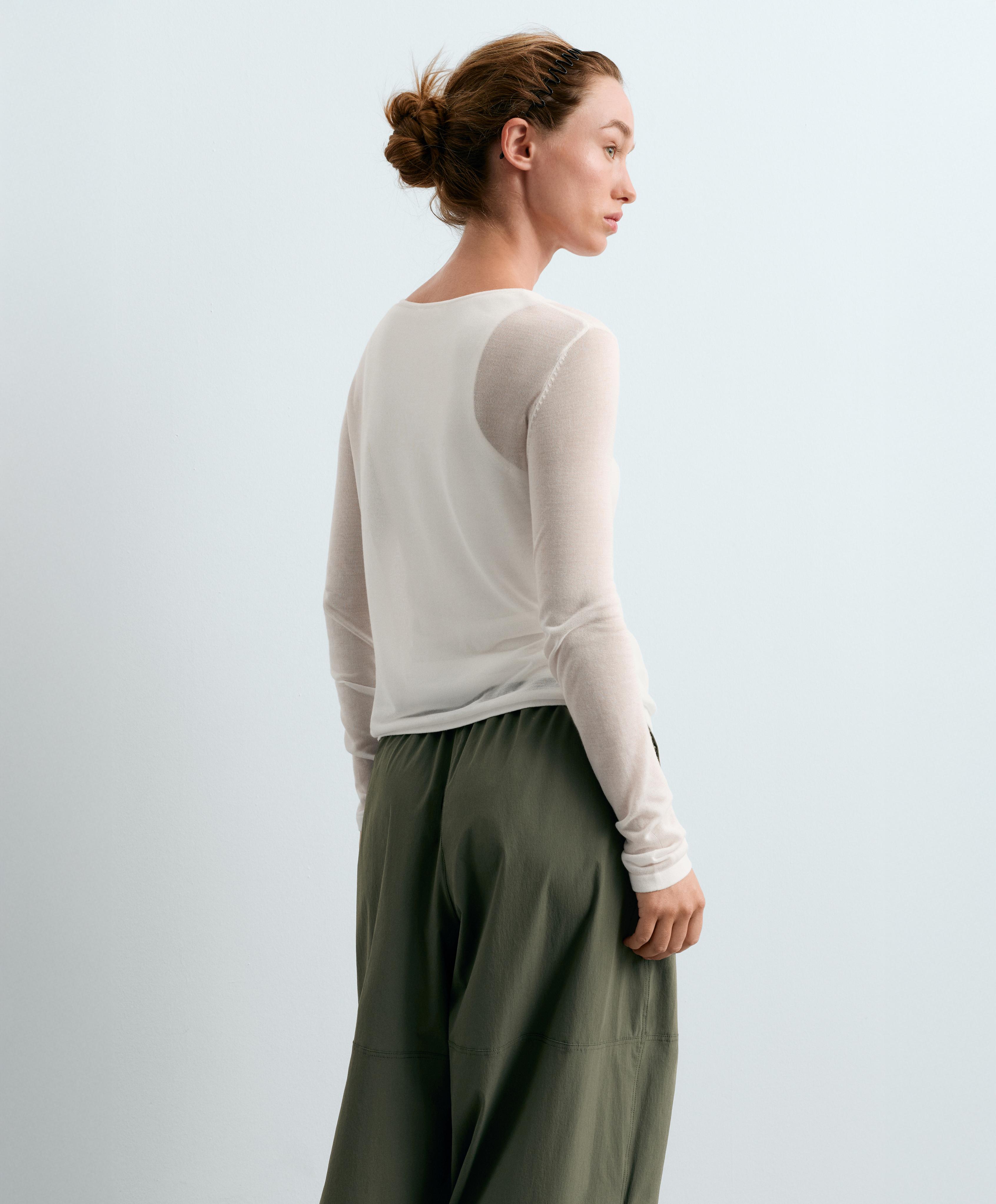 Long-sleeved sheer double-layer top — WHITE