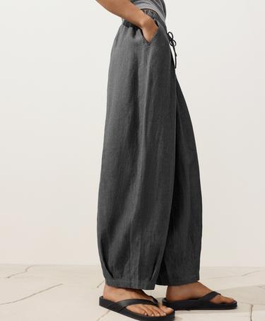 100% linen striped balloon trousers — DARK ANTHRACITE 4